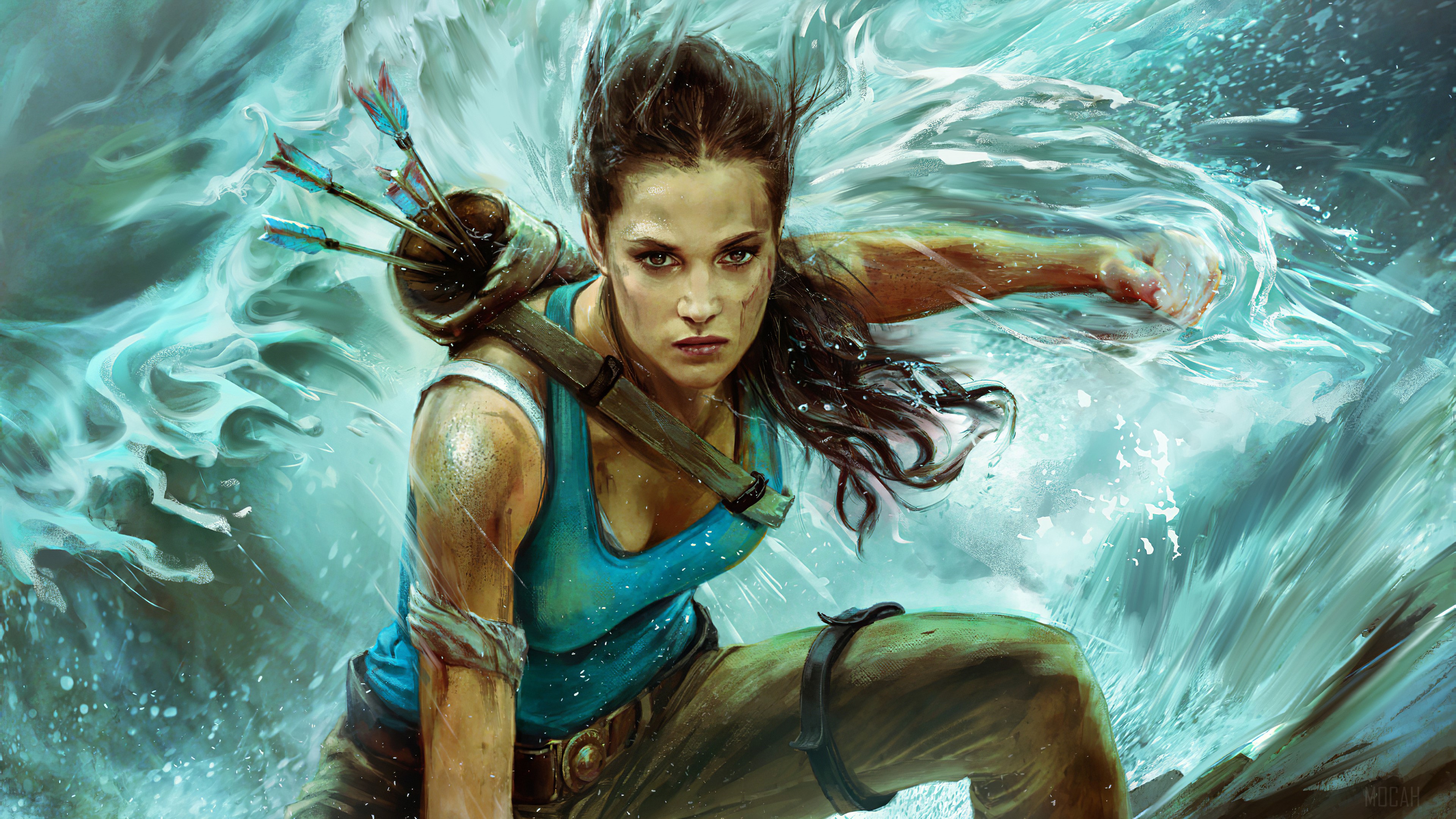 Lara Croft from Tomb Raider in Water 4K HD Wallpaper