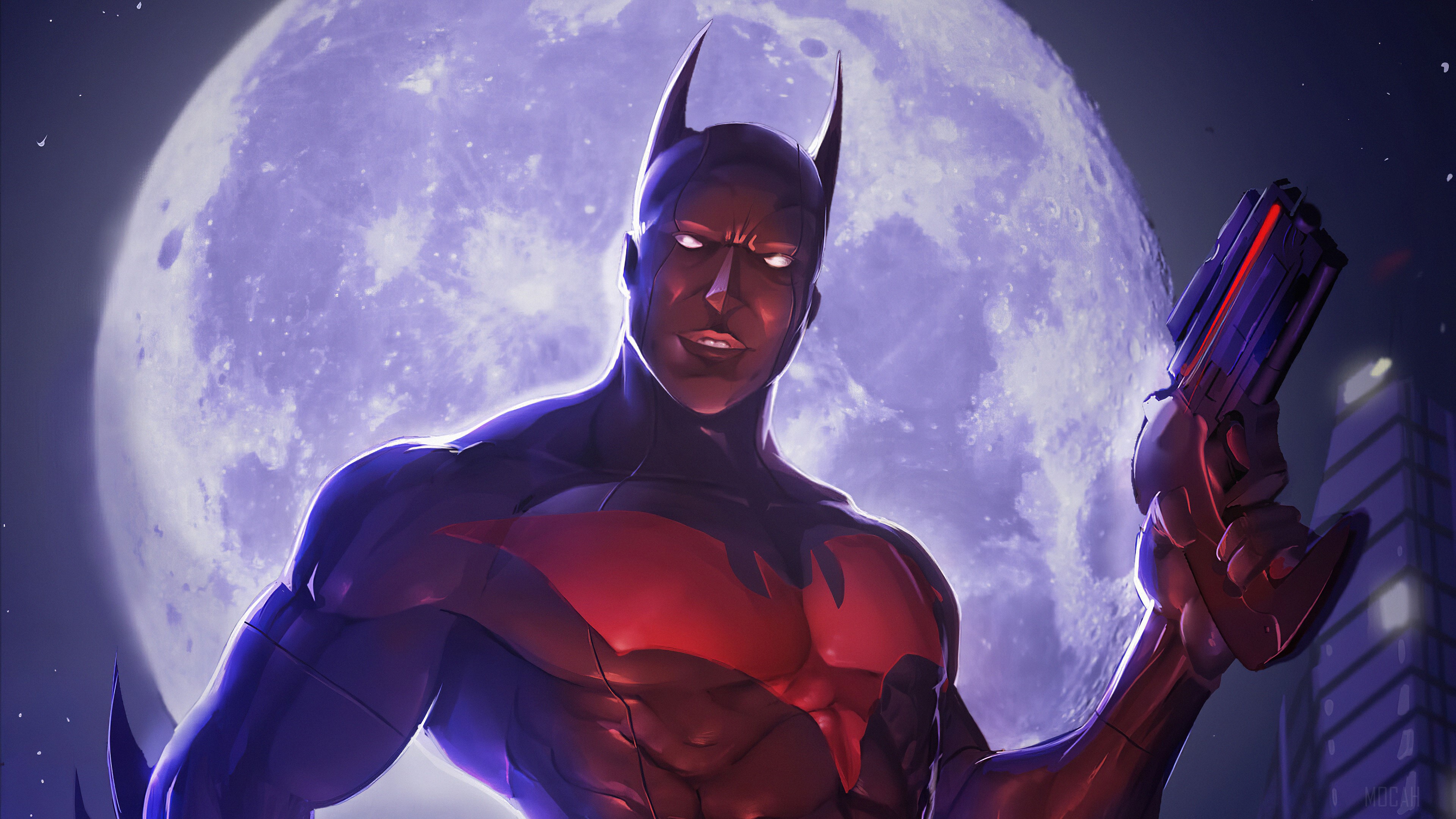 Batman Beyond with Gun and Moon HD Wallpaper
