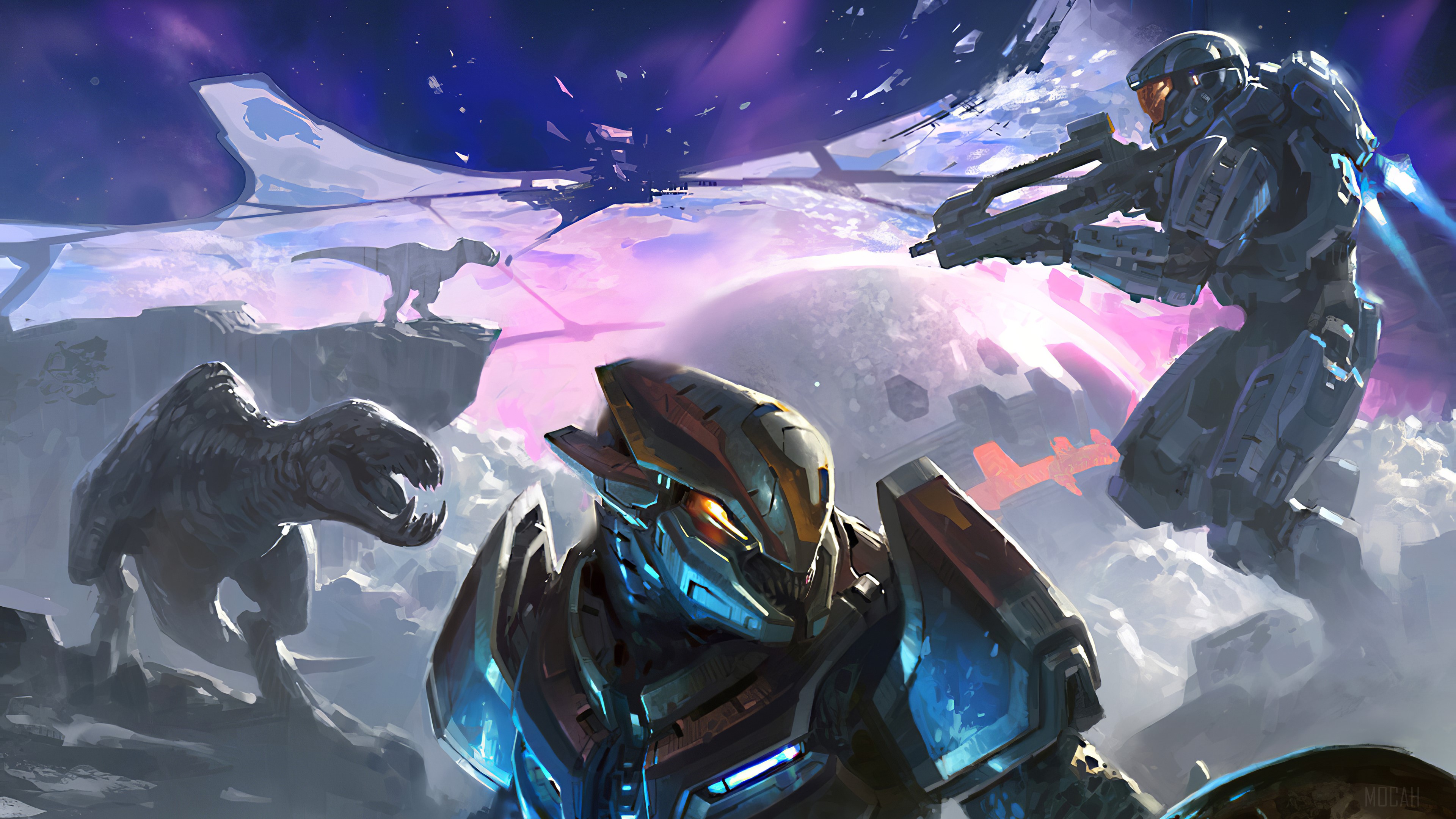 Halo Hunters In The Dark HD Wallpaper