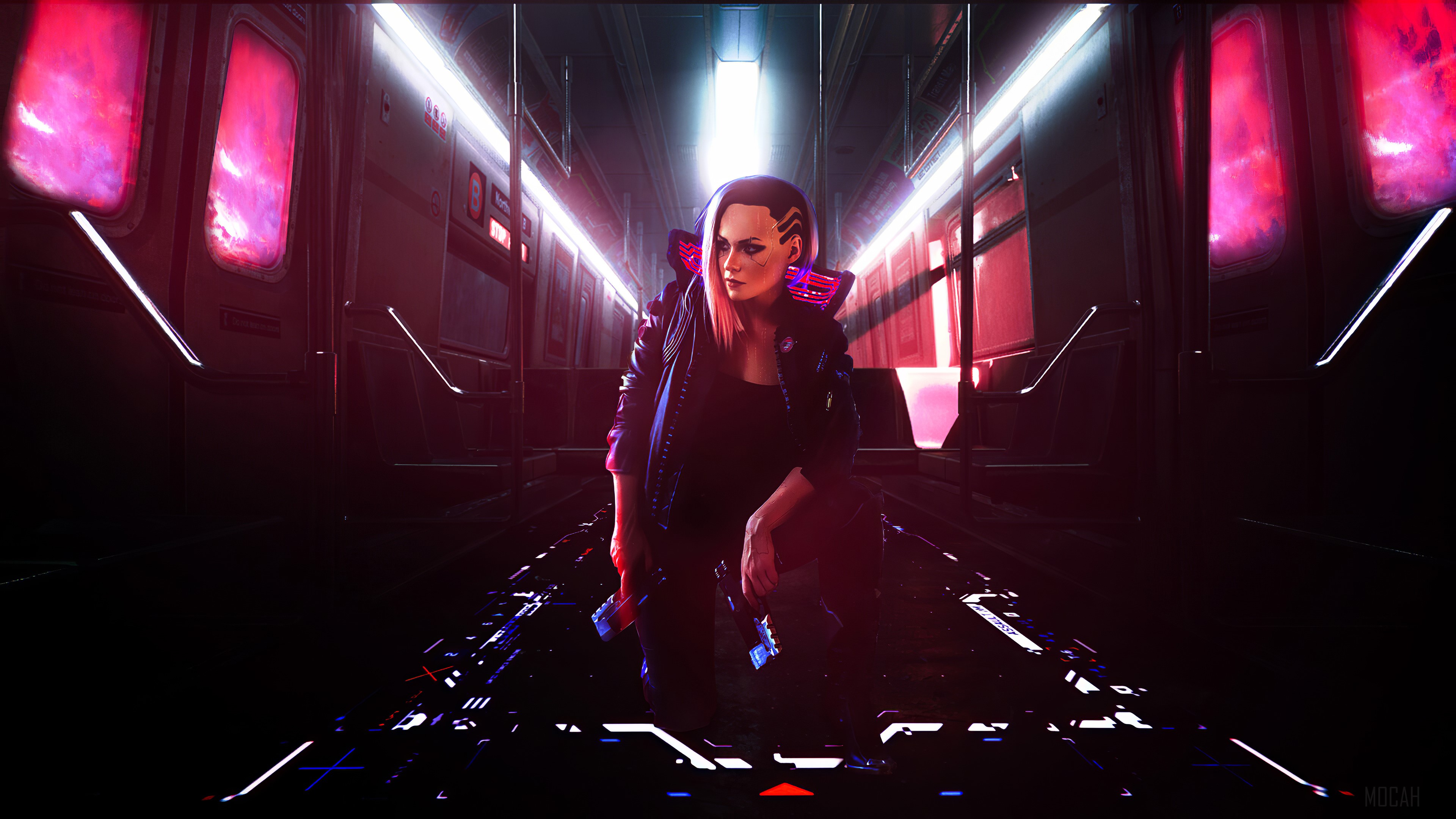 Female character from Cyberpunk 2077 in a subway 4K HD Wallpaper