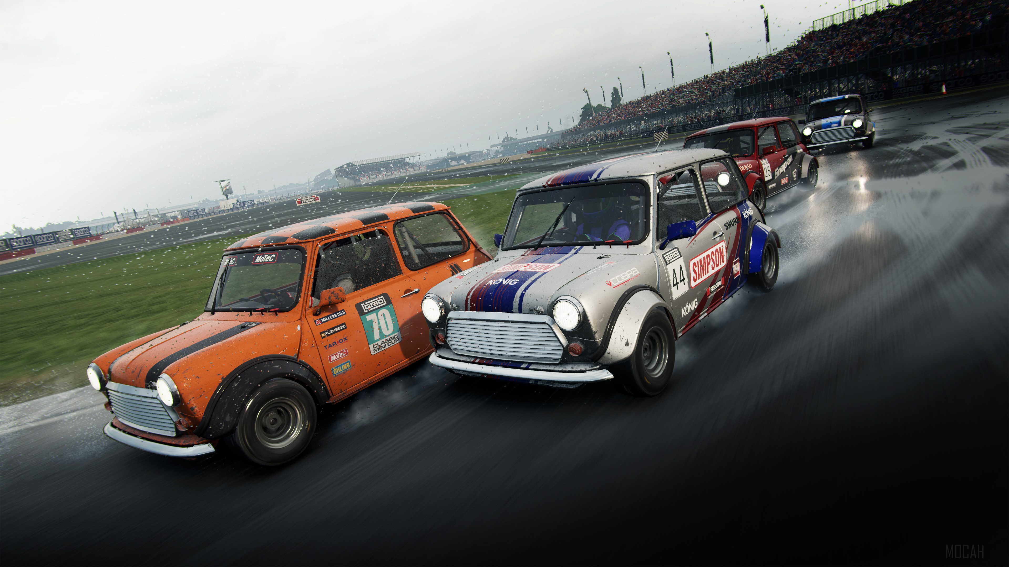 Mini Cooper Race Cars on a Wet Track HD Wallpaper
