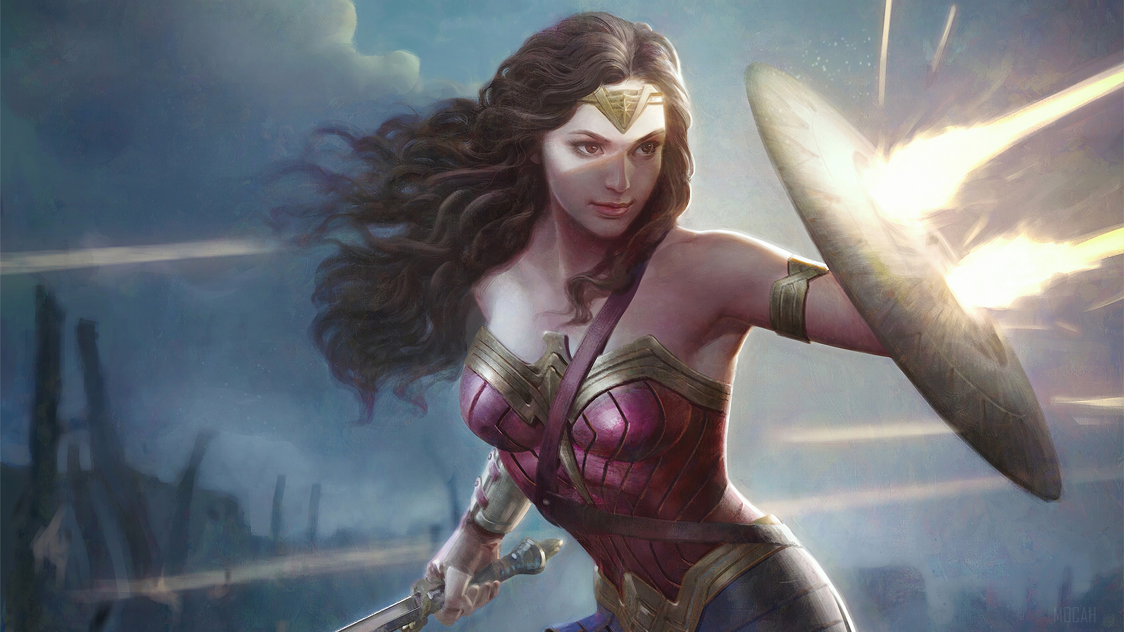 Wonder Woman with Shield HD Wallpaper