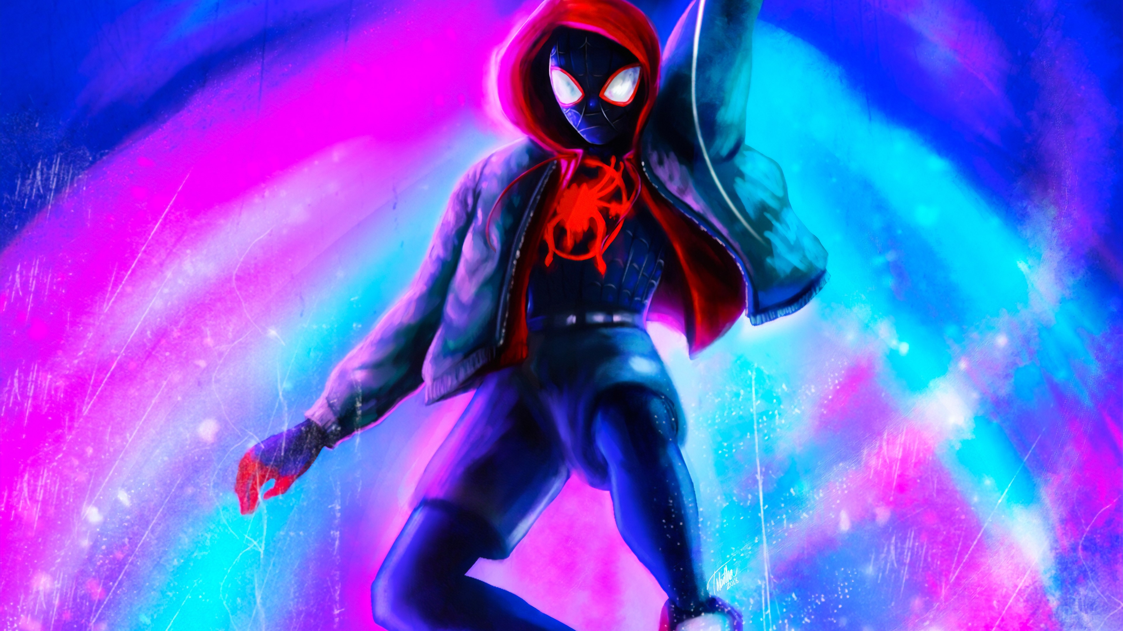 Miles Morales Spider-Man in colorful portal 4K HD Wallpaper