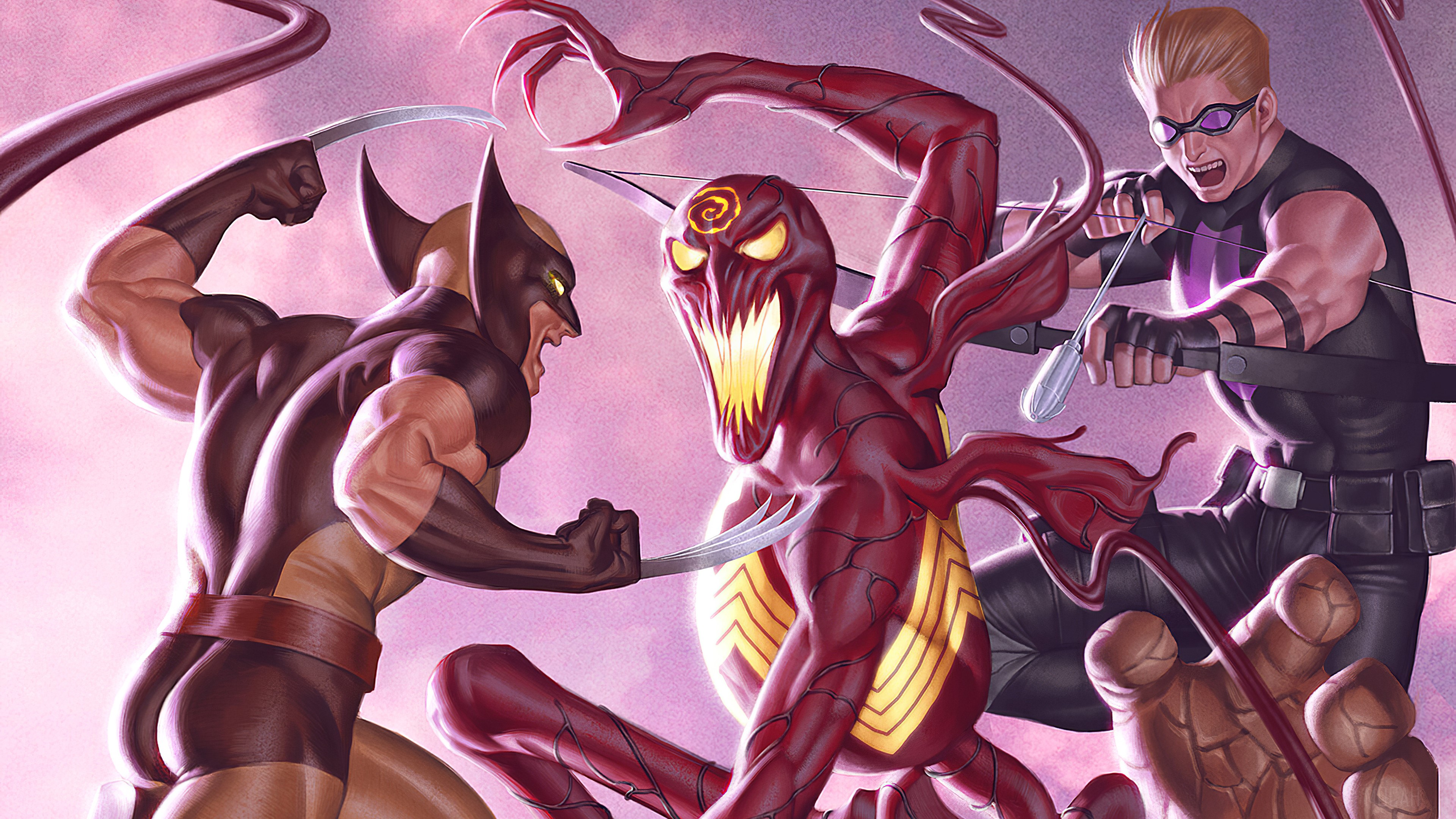 Wolverine and Hawkeye fight Carnage from Marvel HD Wallpaper