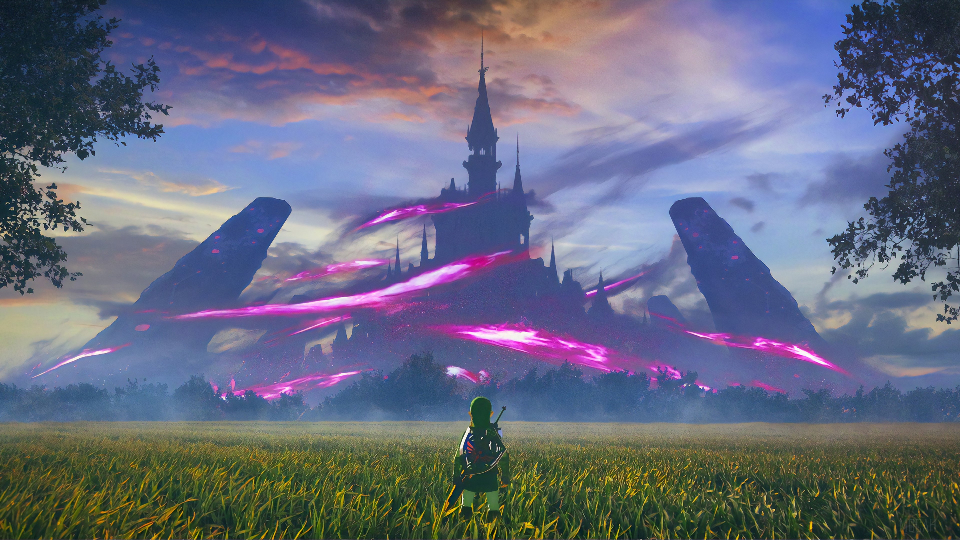 Link from Zelda in front of Hyrule Castle 4K HD Wallpaper