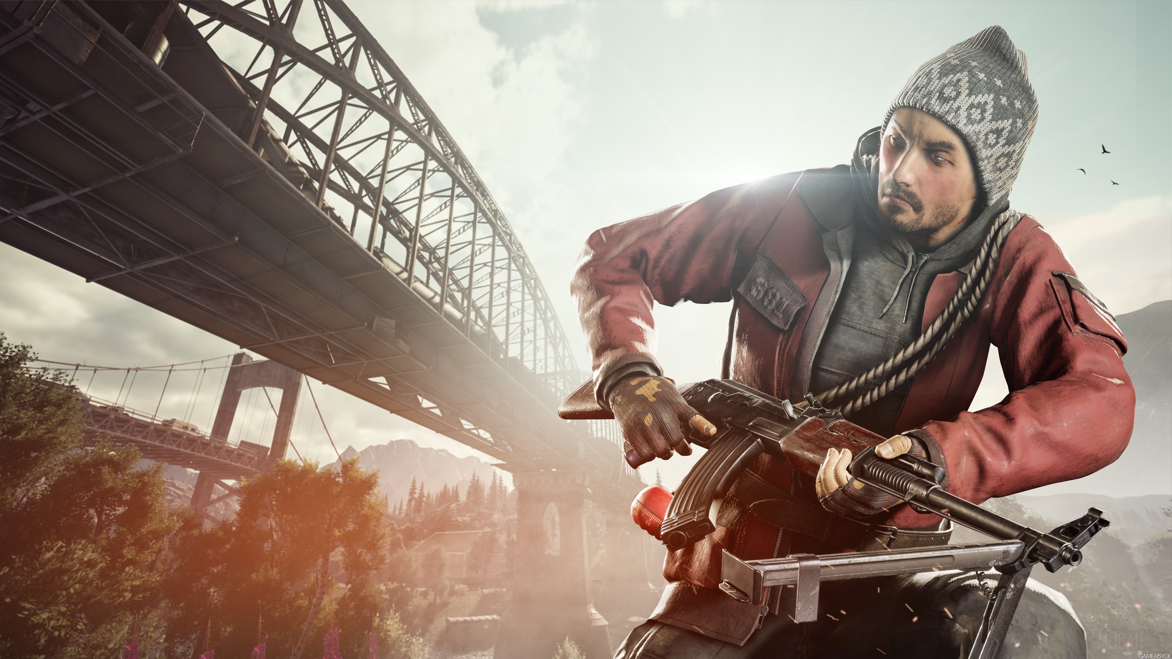Man with rifle under bridge in Vigor 4K HD Wallpaper