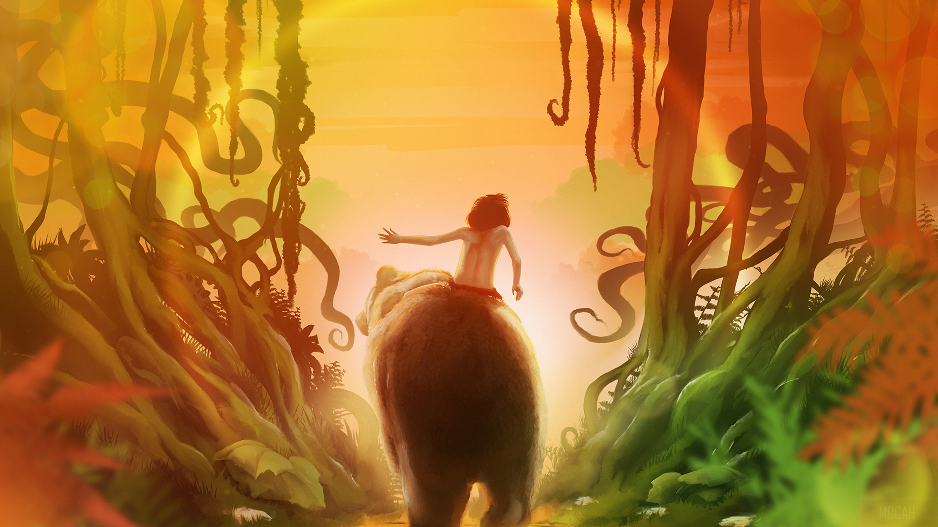 Mowgli riding Baloo from The Jungle Book 4K HD Wallpaper