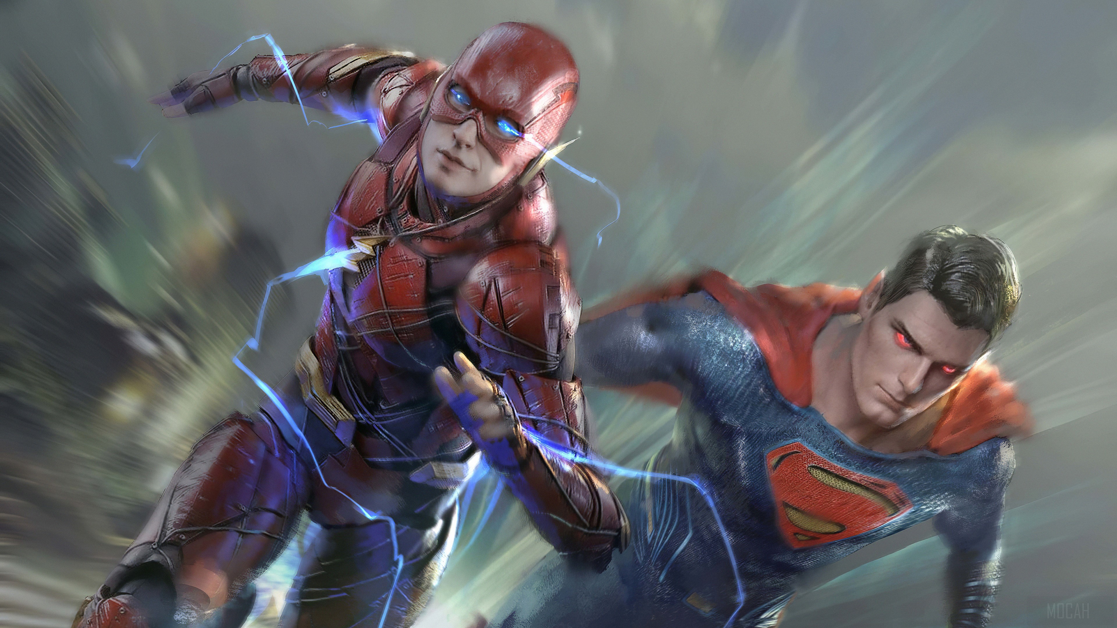 Flash And Superman Art HD Wallpaper