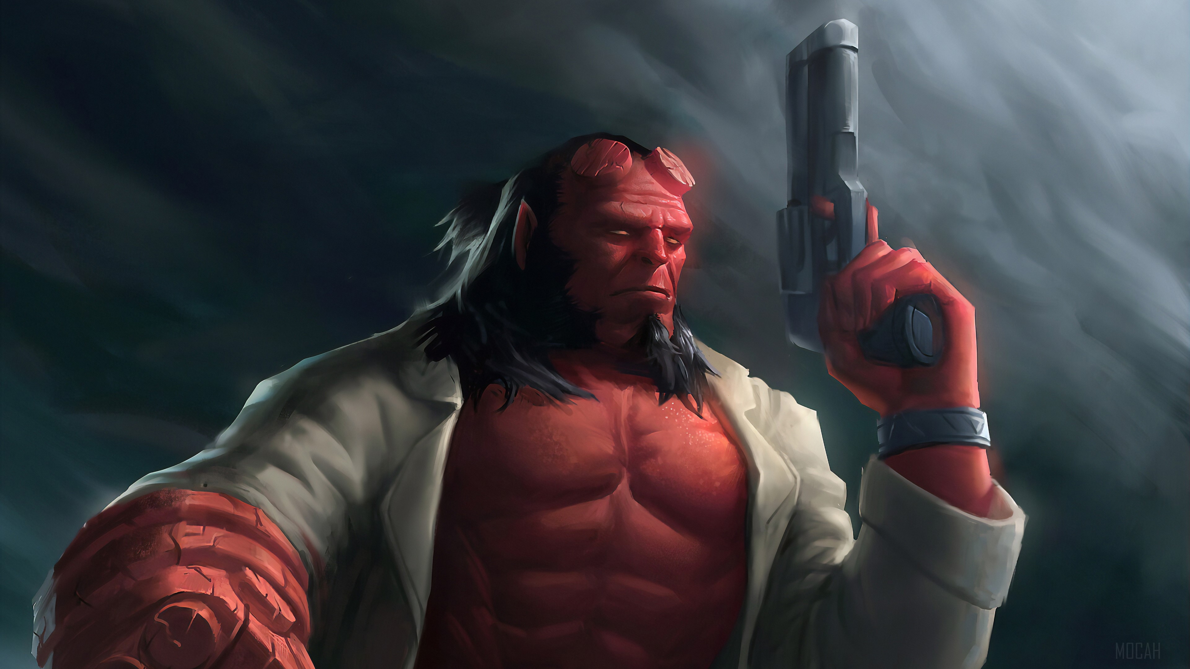 Hellboy holding a gun HD Wallpaper