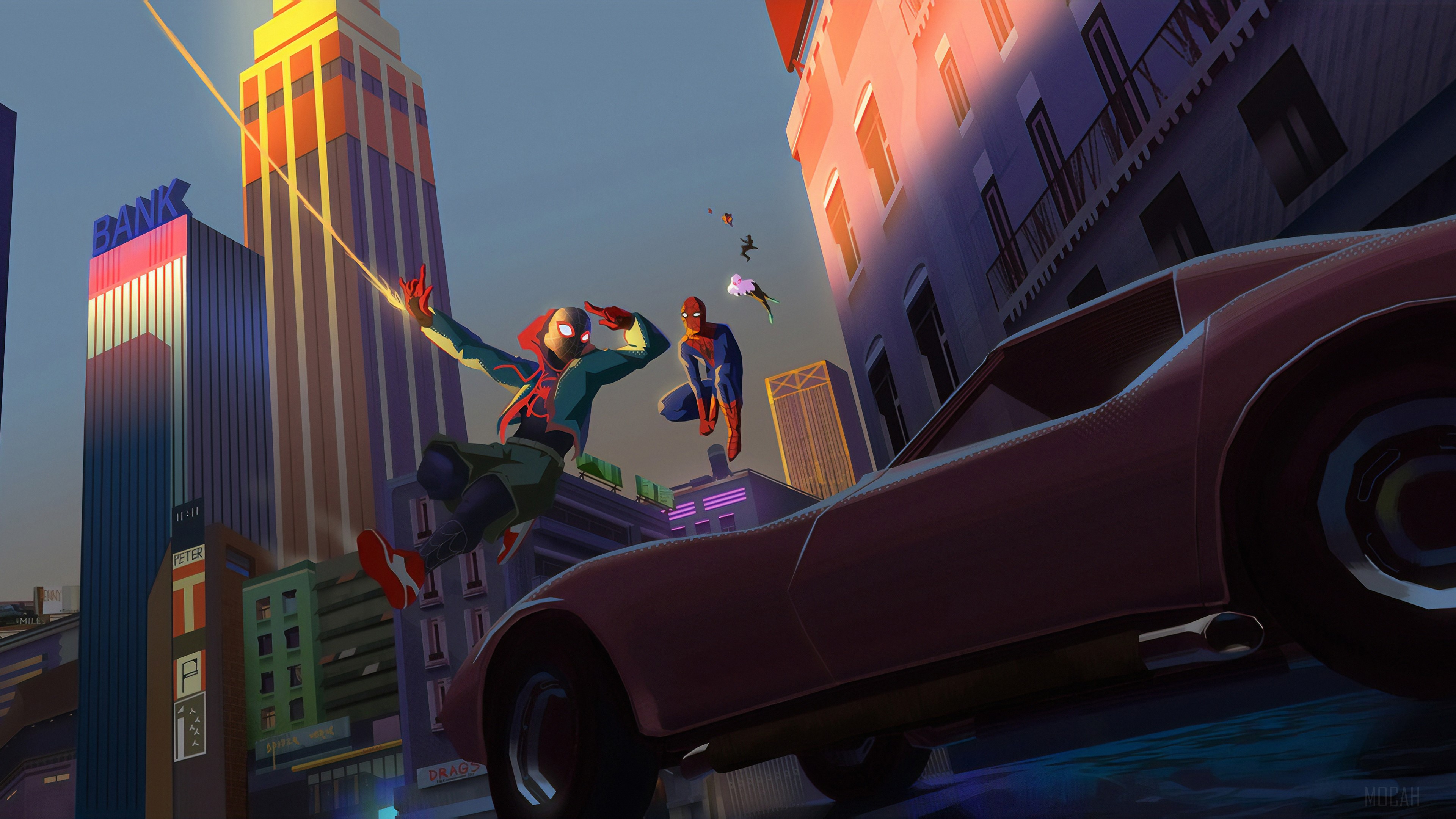 Spider-Verse Team in Cityscape 4K HD Wallpaper