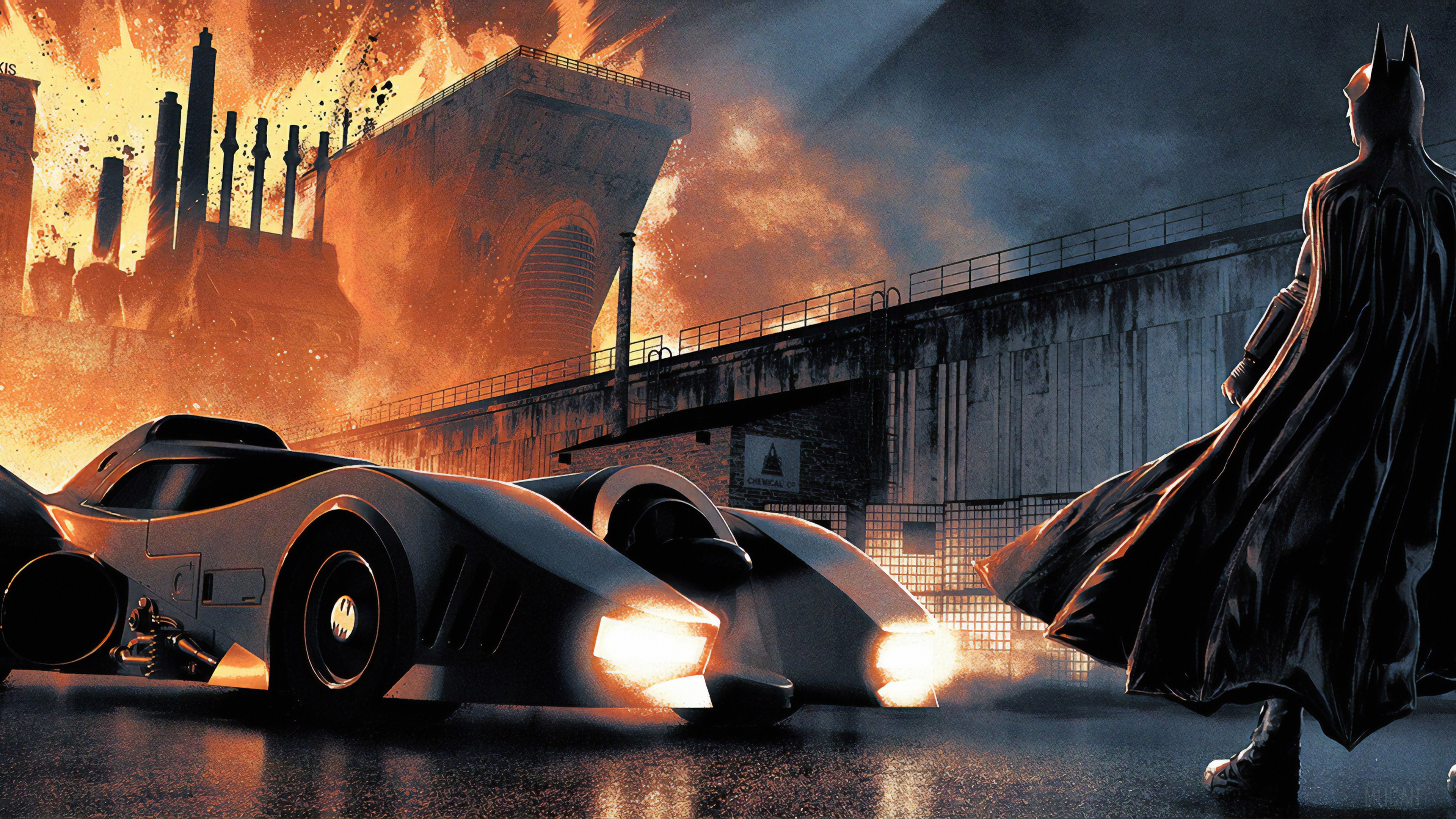Batman and Batmobile 4K HD Wallpaper