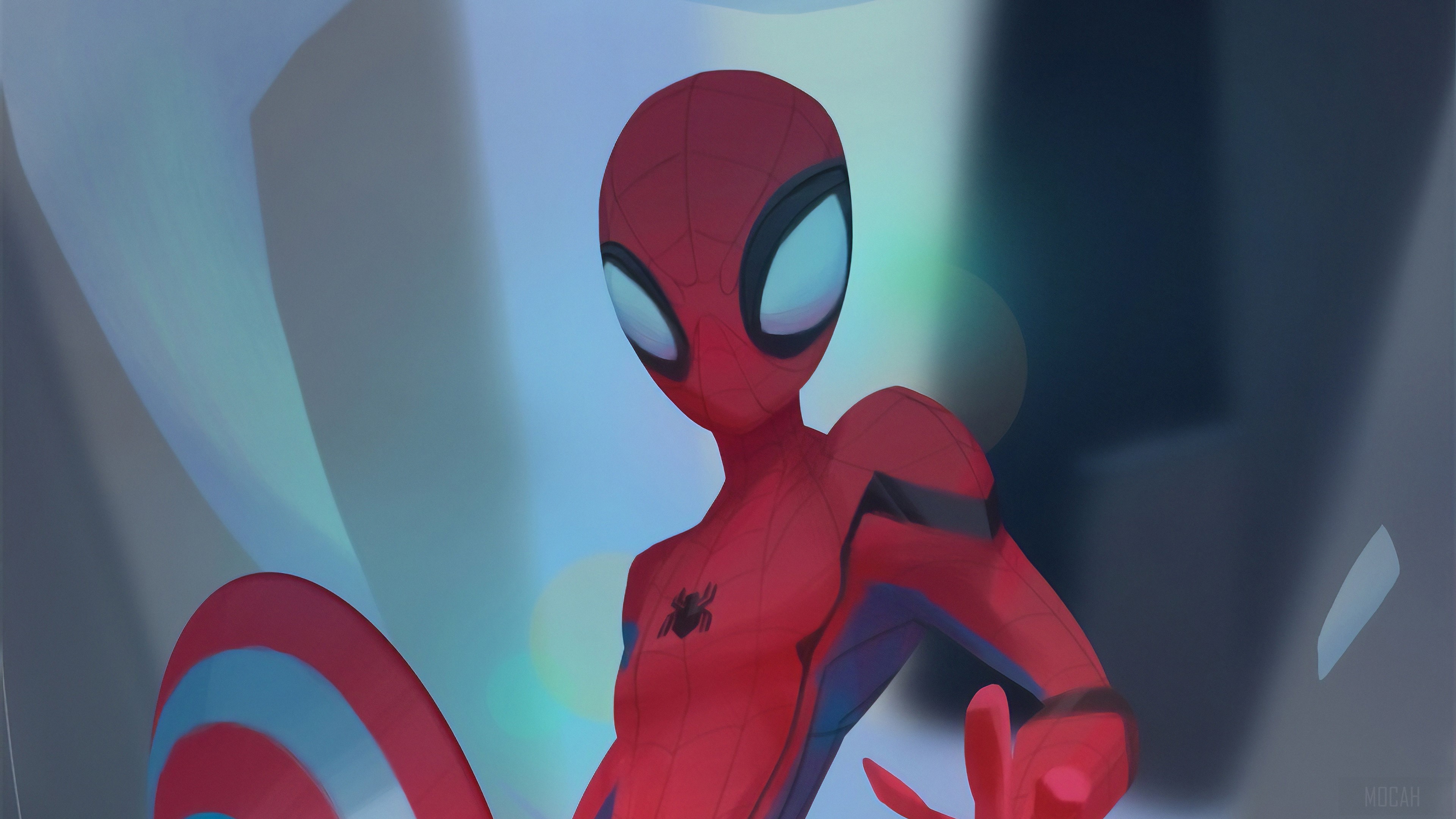 Spider-Man with Captain America's Shield 4K HD Wallpaper