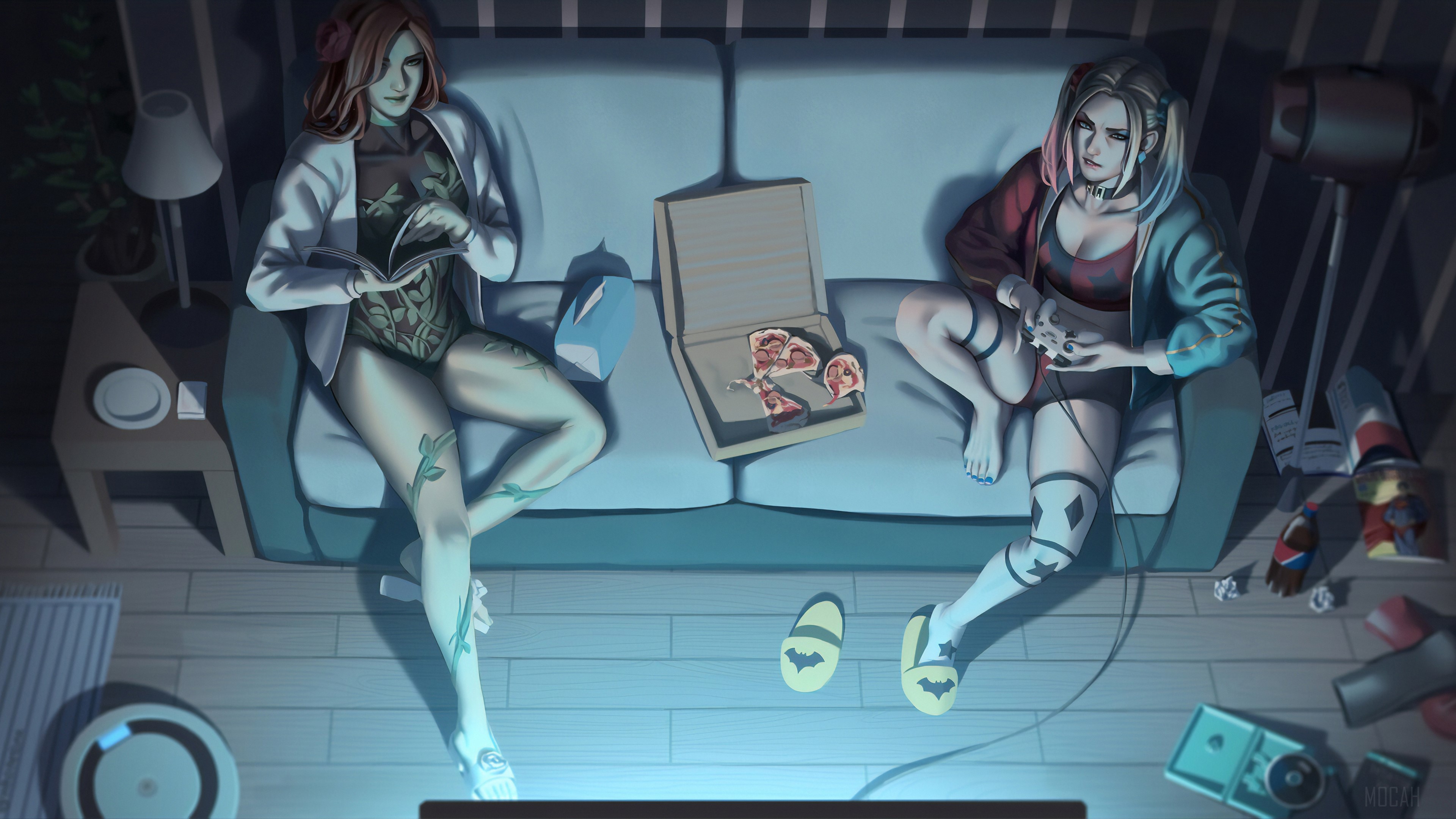 Poison Ivy and Harley Quinn relaxing at home 4K HD Wallpaper