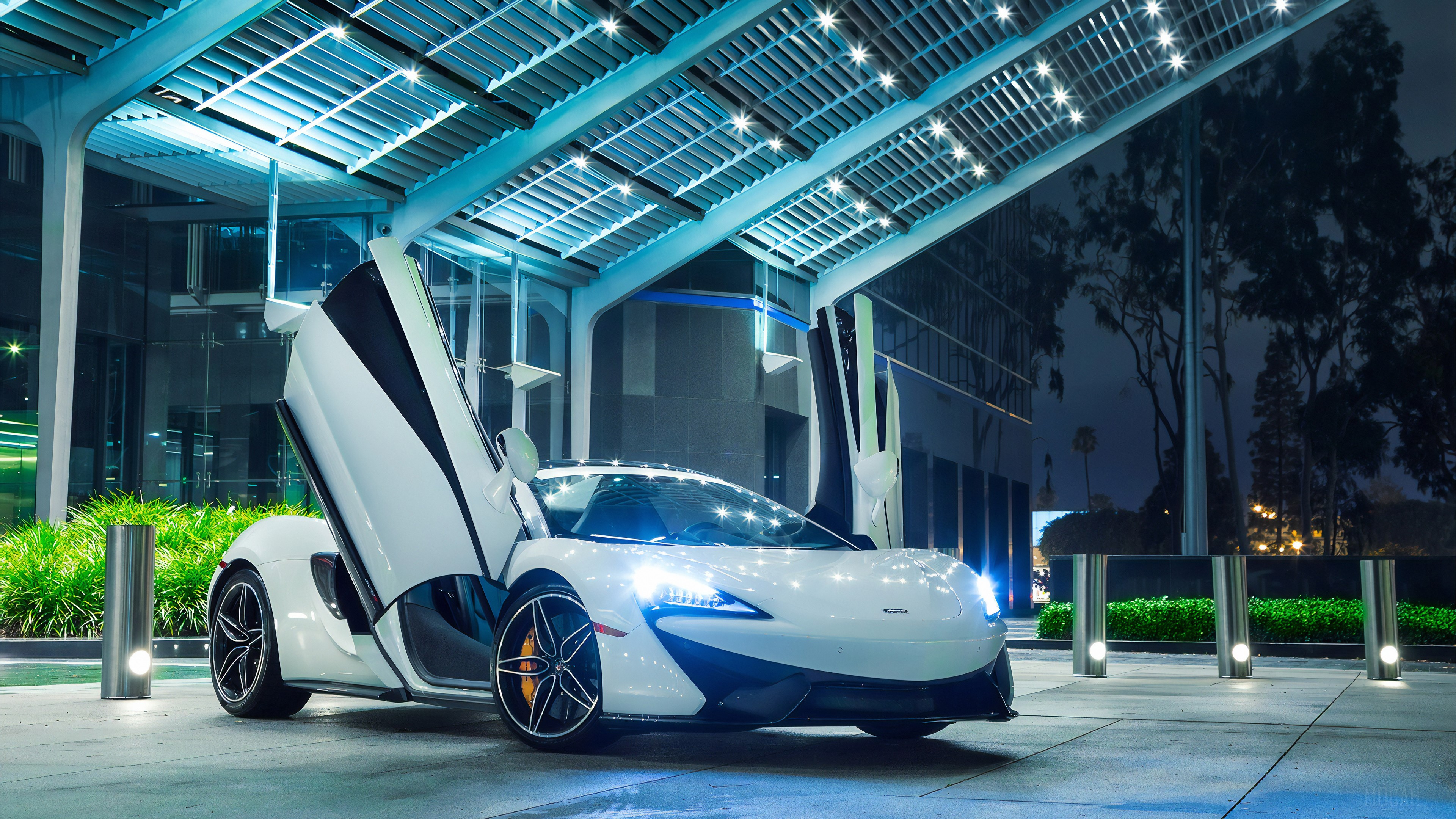 White McLaren with Scissor Doors at Night HD Wallpaper