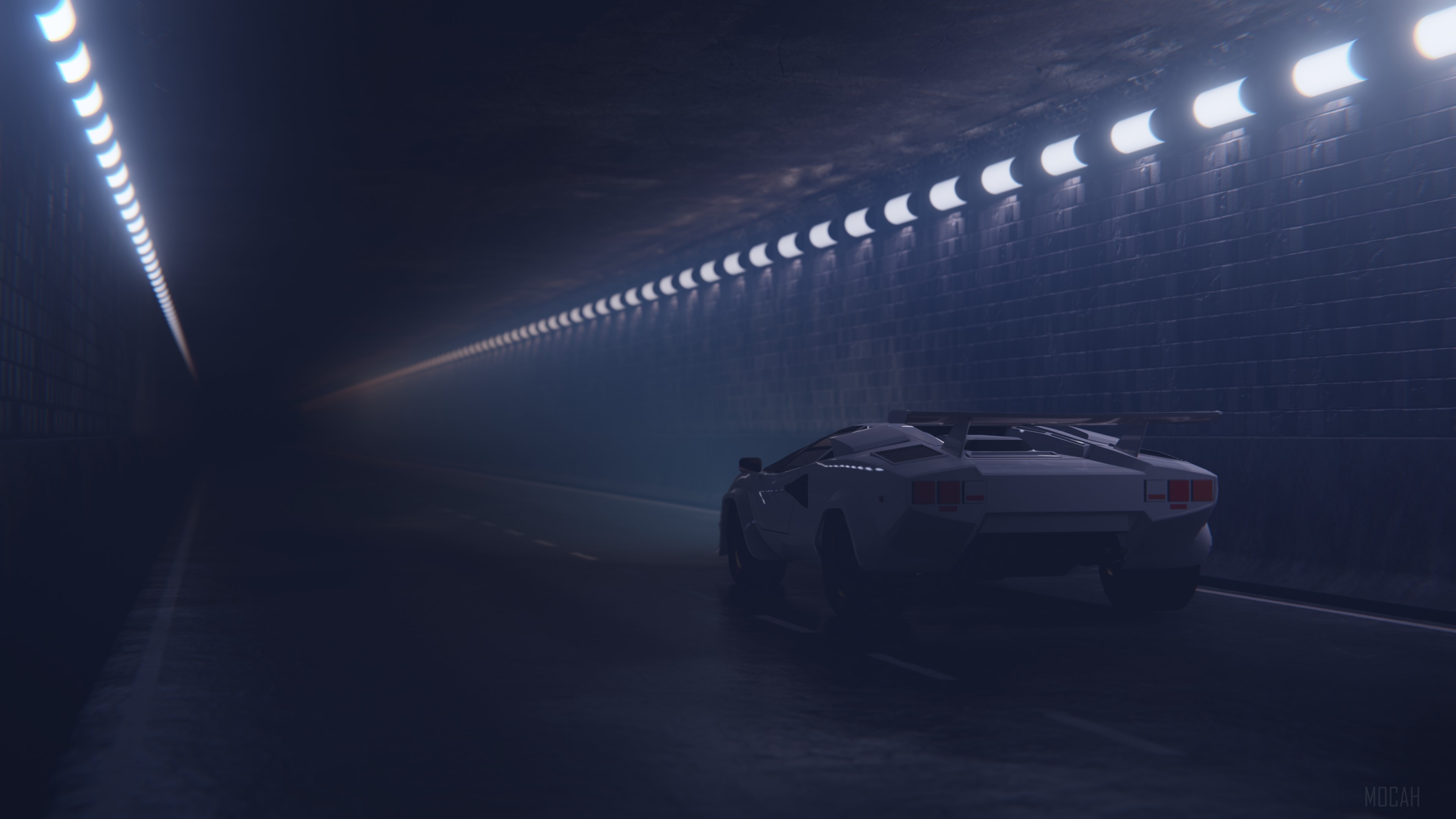 Lamborghini in a Foggy Tunnel 4K HD Wallpaper