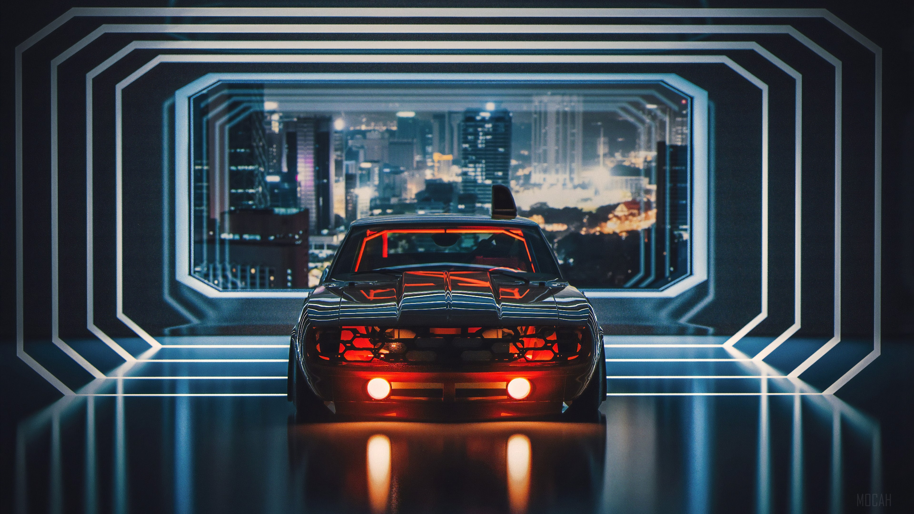Cyberpunk Car in Futuristic Cityscape 4K HD Wallpaper