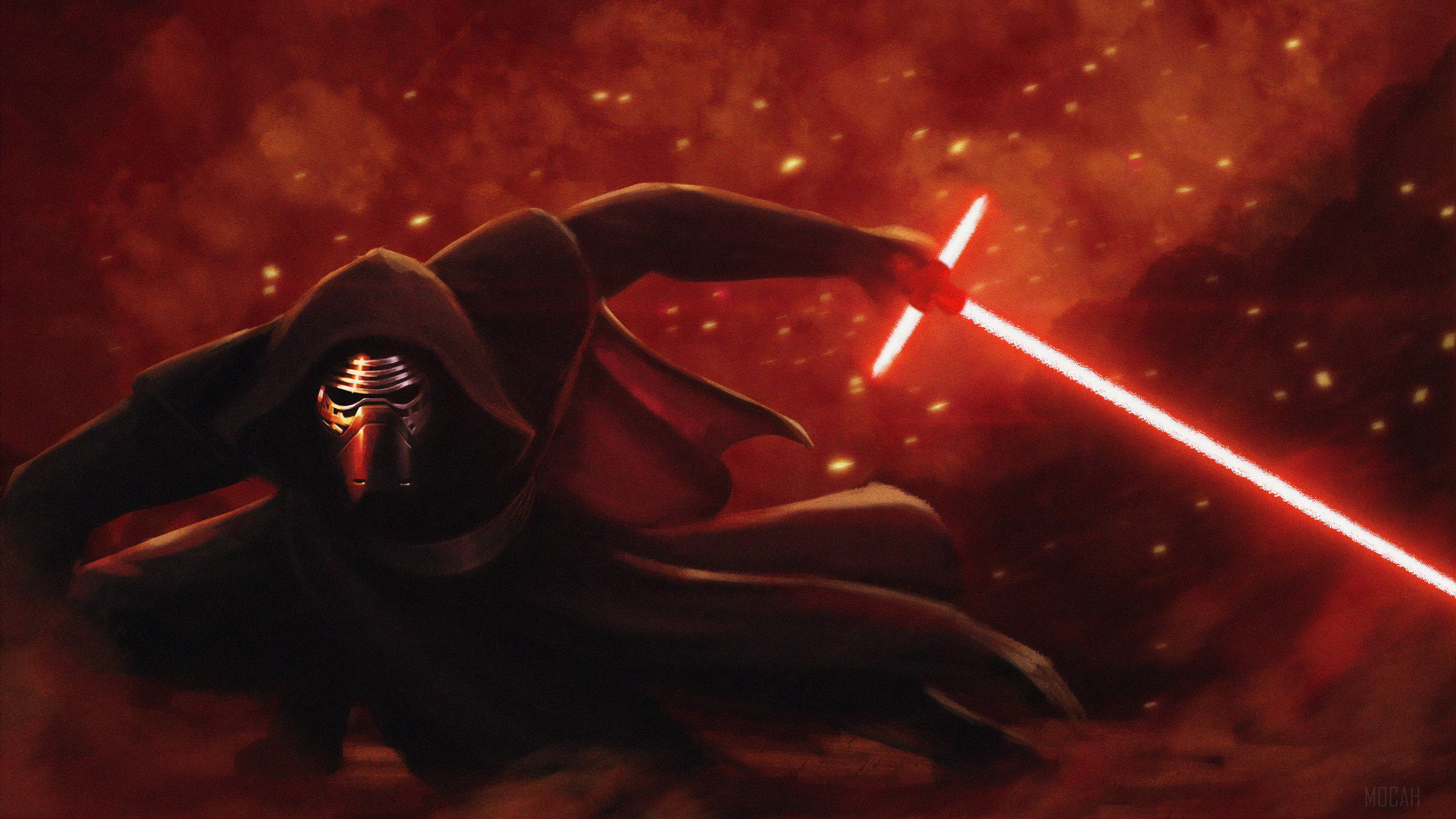 Kylo Ren from Star Wars with red lightsaber 4K HD Wallpaper
