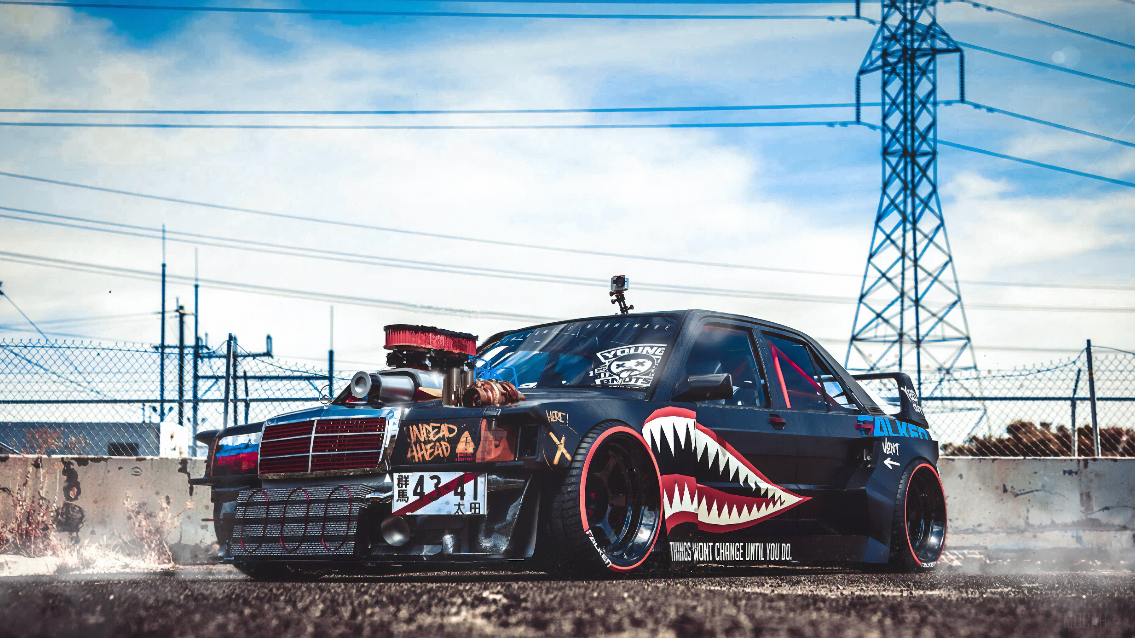 Custom Drift Car with Shark Mouth Livery 4K HD Wallpaper