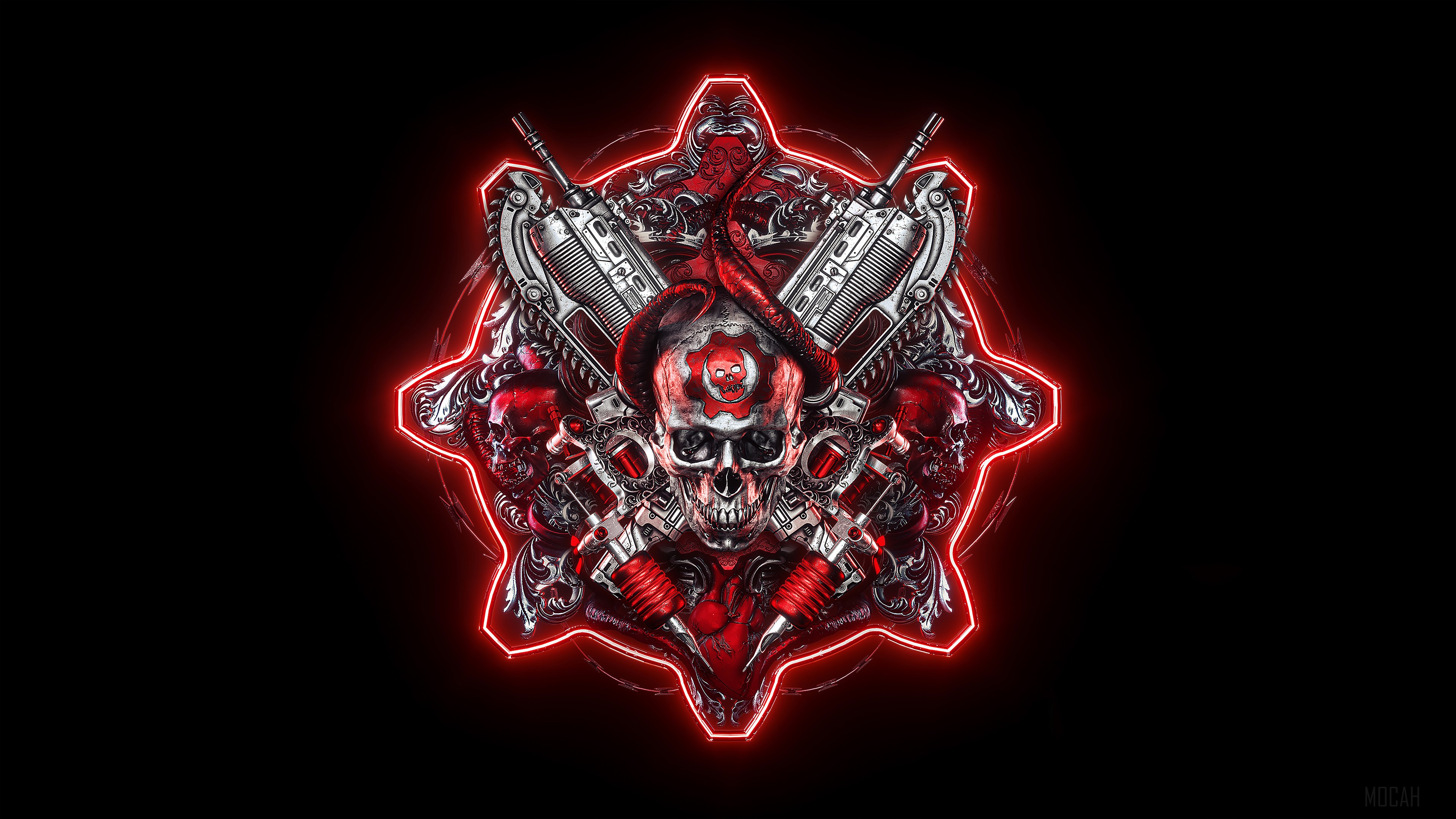 Gears of War emblem with skulls and guns 4K HD Wallpaper