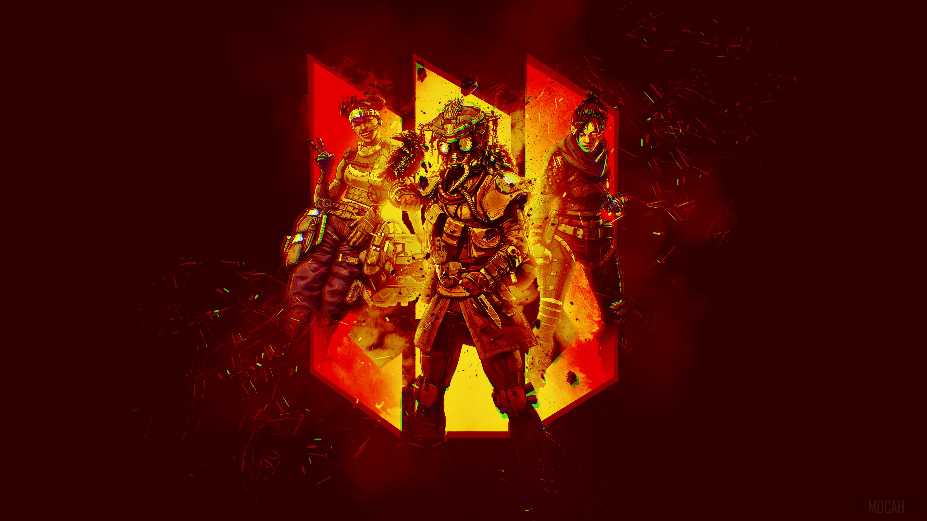 Apex Legends characters Bloodhound, Lifeline, and Wraith 4K HD Wallpaper