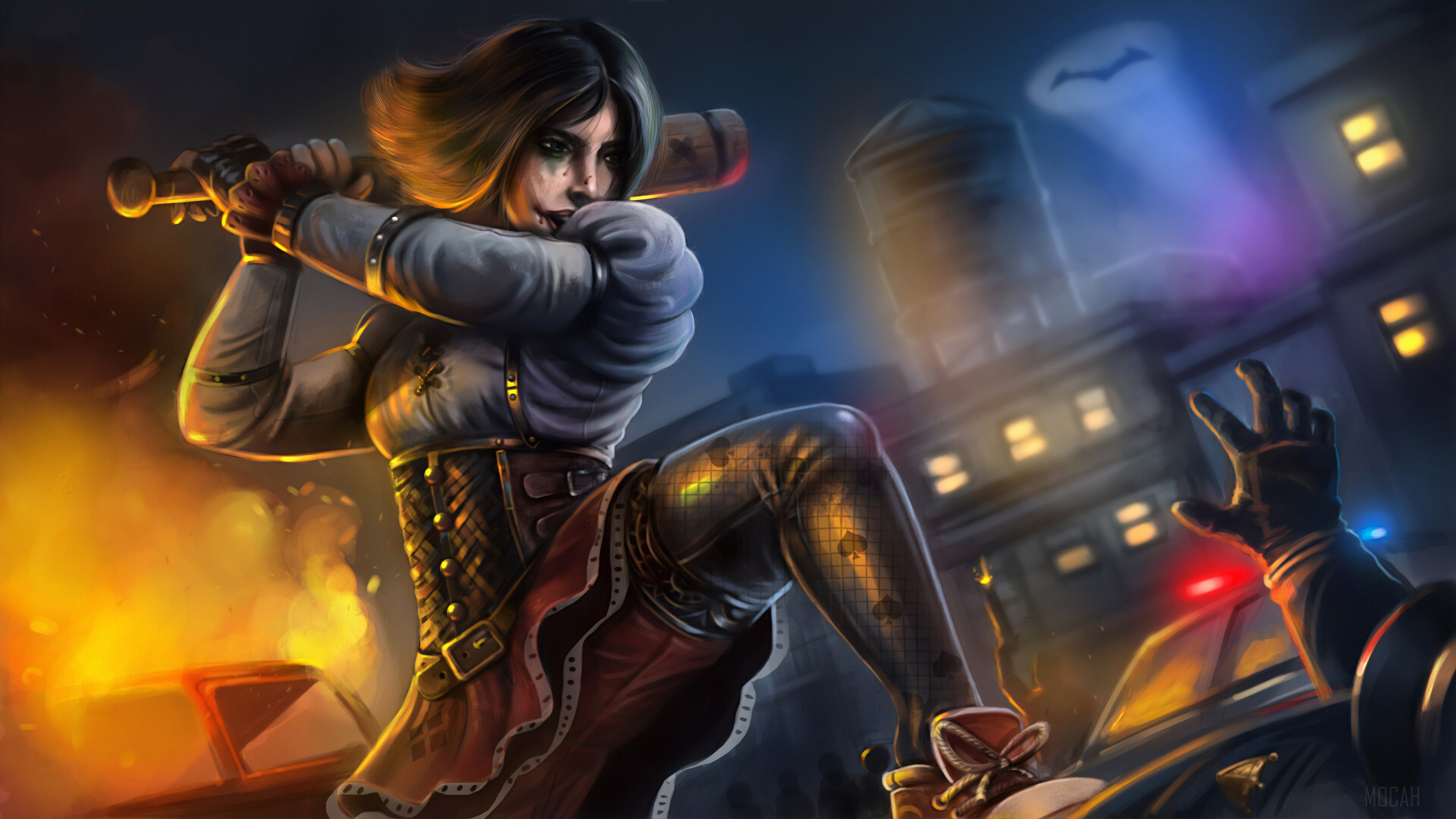 Harley Quinn from Batman fighting in Gotham City 4K HD Wallpaper