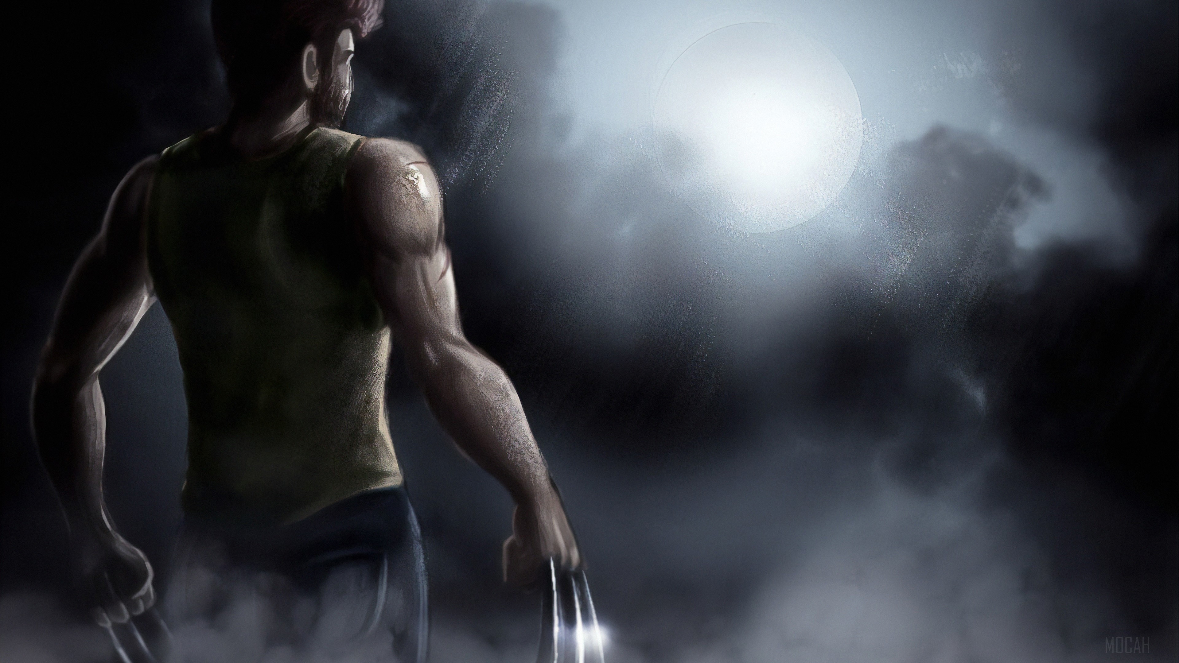 Wolverine in front of the moon 4K HD Wallpaper