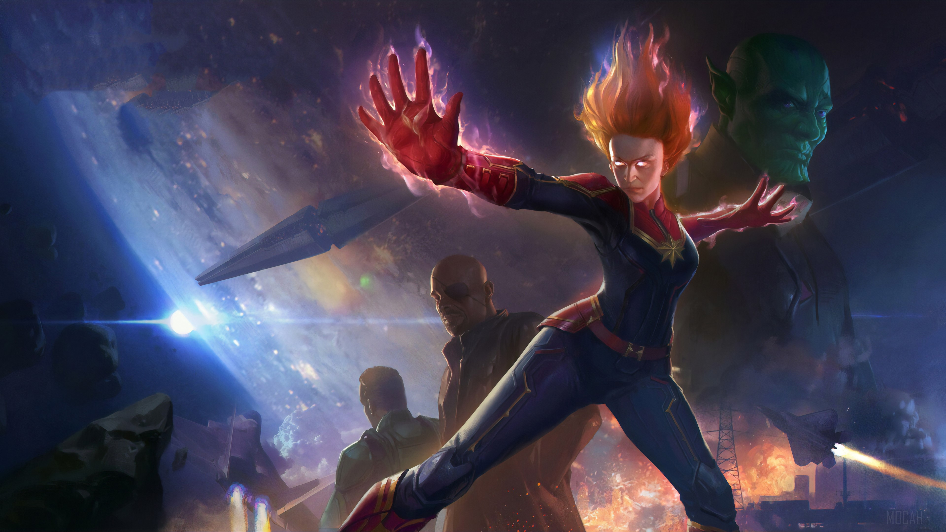 Captain Marvel and Skrull from Captain Marvel Movie Concept Art 4K HD Wallpaper