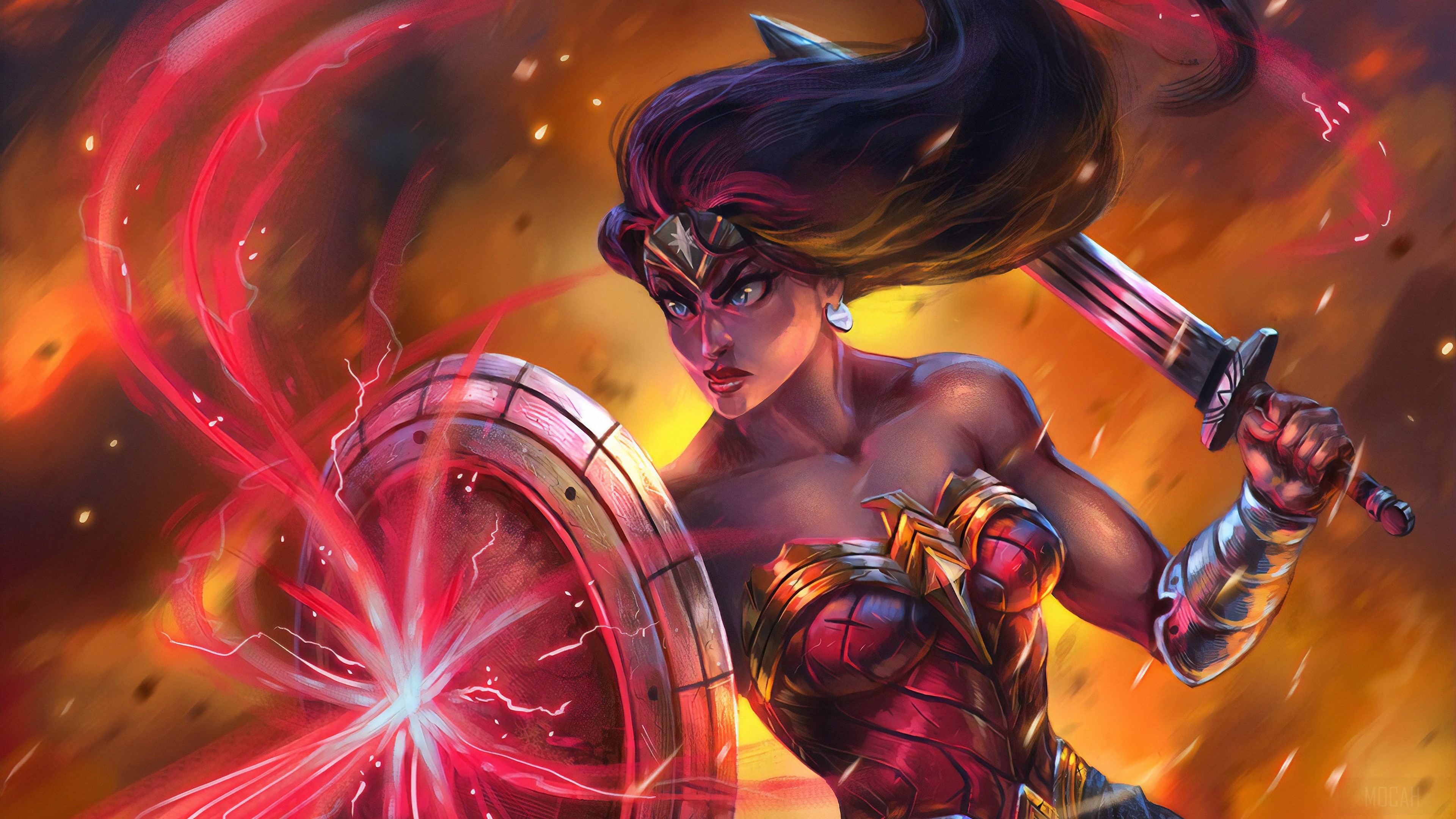 Wonder Woman with Sword and Shield 4K HD Wallpaper