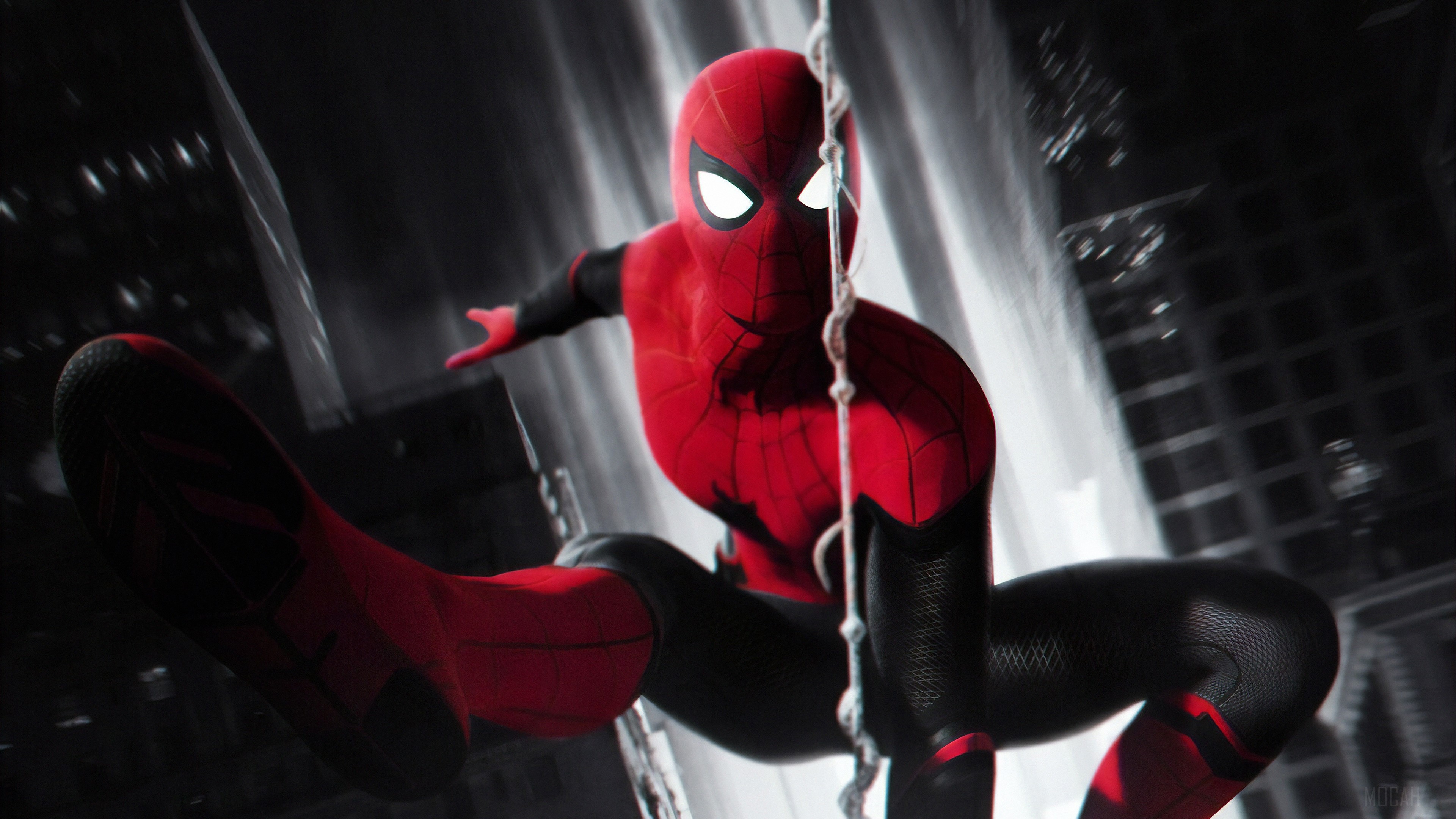 Spider-Man in a monochrome city 4K HD Wallpaper