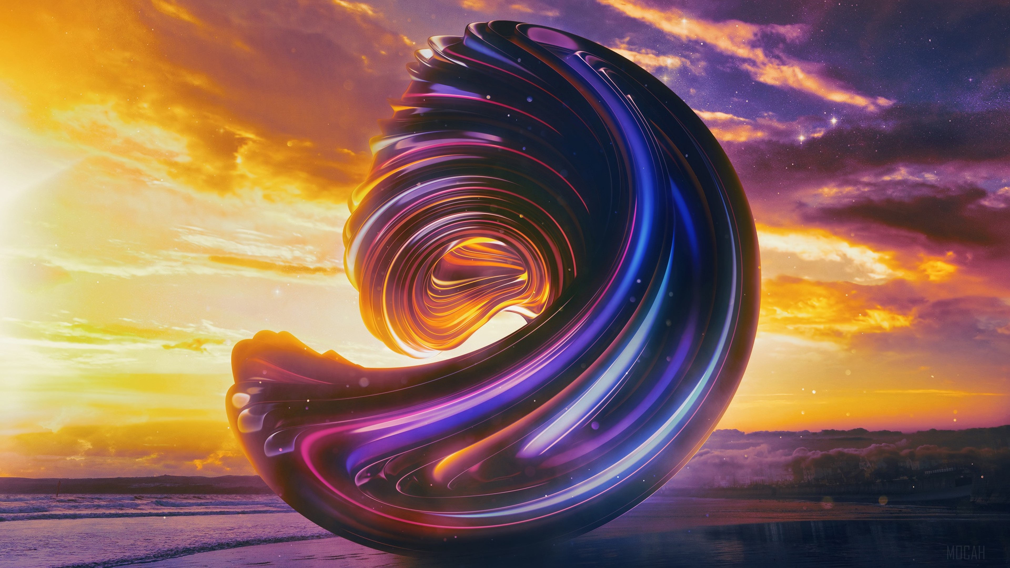 Abstract 4K Shape on Beach at Sunset HD Wallpaper