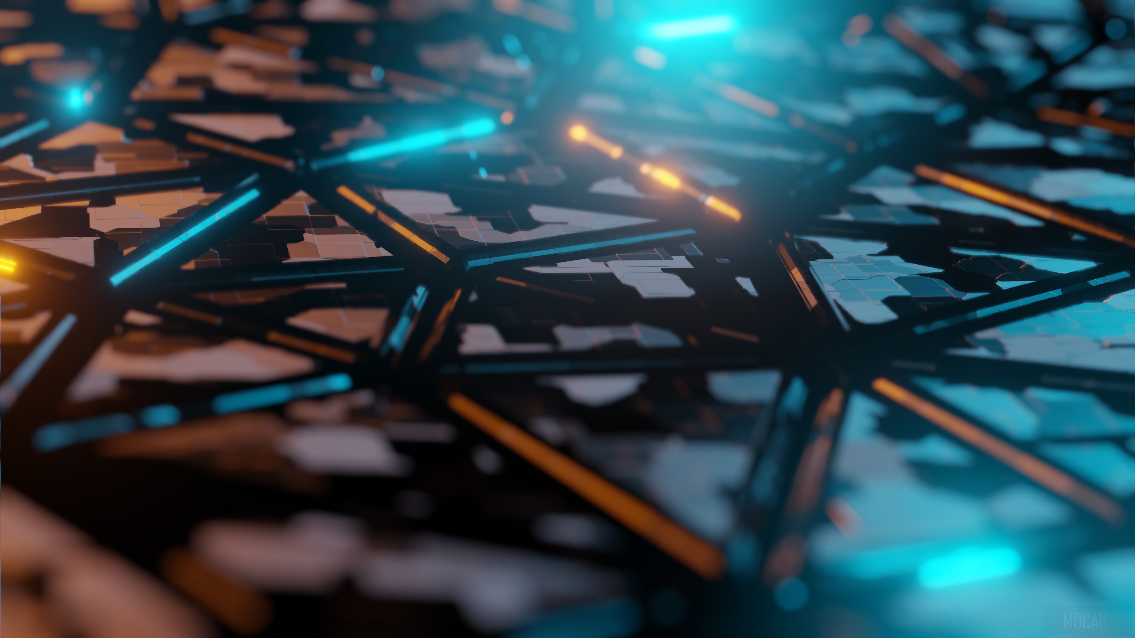 Abstract Geometric Network with Neon Lights 4K HD Wallpaper