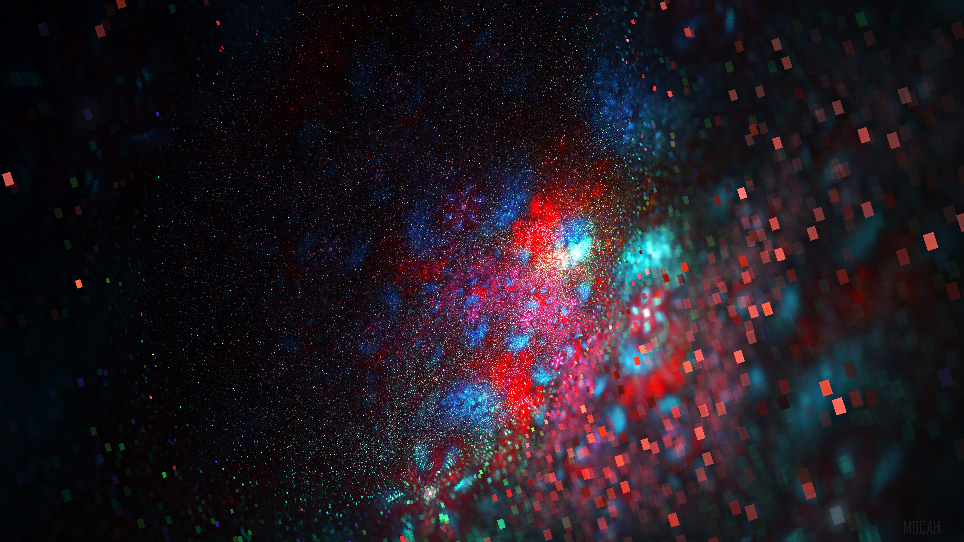 Abstract fractal art with red and blue lights HD Wallpaper