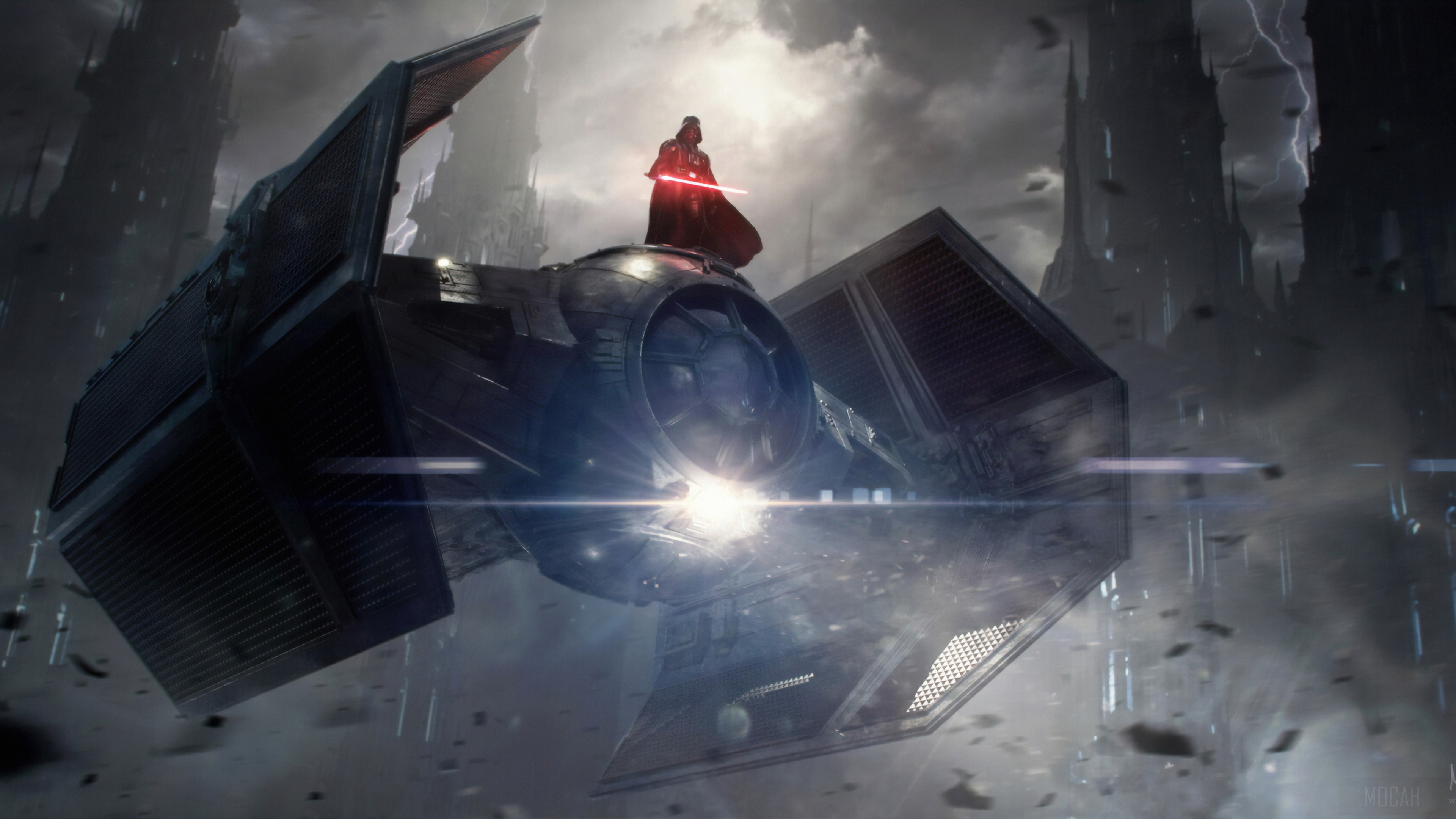 Darth Vader from Star Wars in a TIE Fighter 4K HD Wallpaper