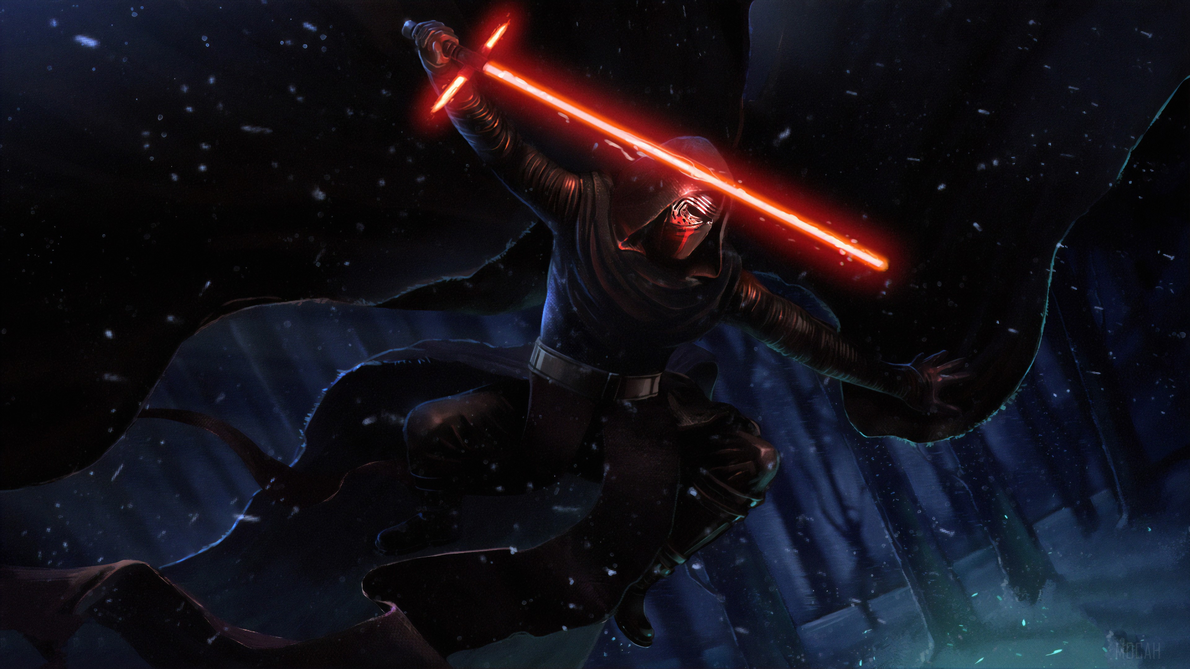 Kylo Ren from Star Wars with red lightsaber 4K HD Wallpaper