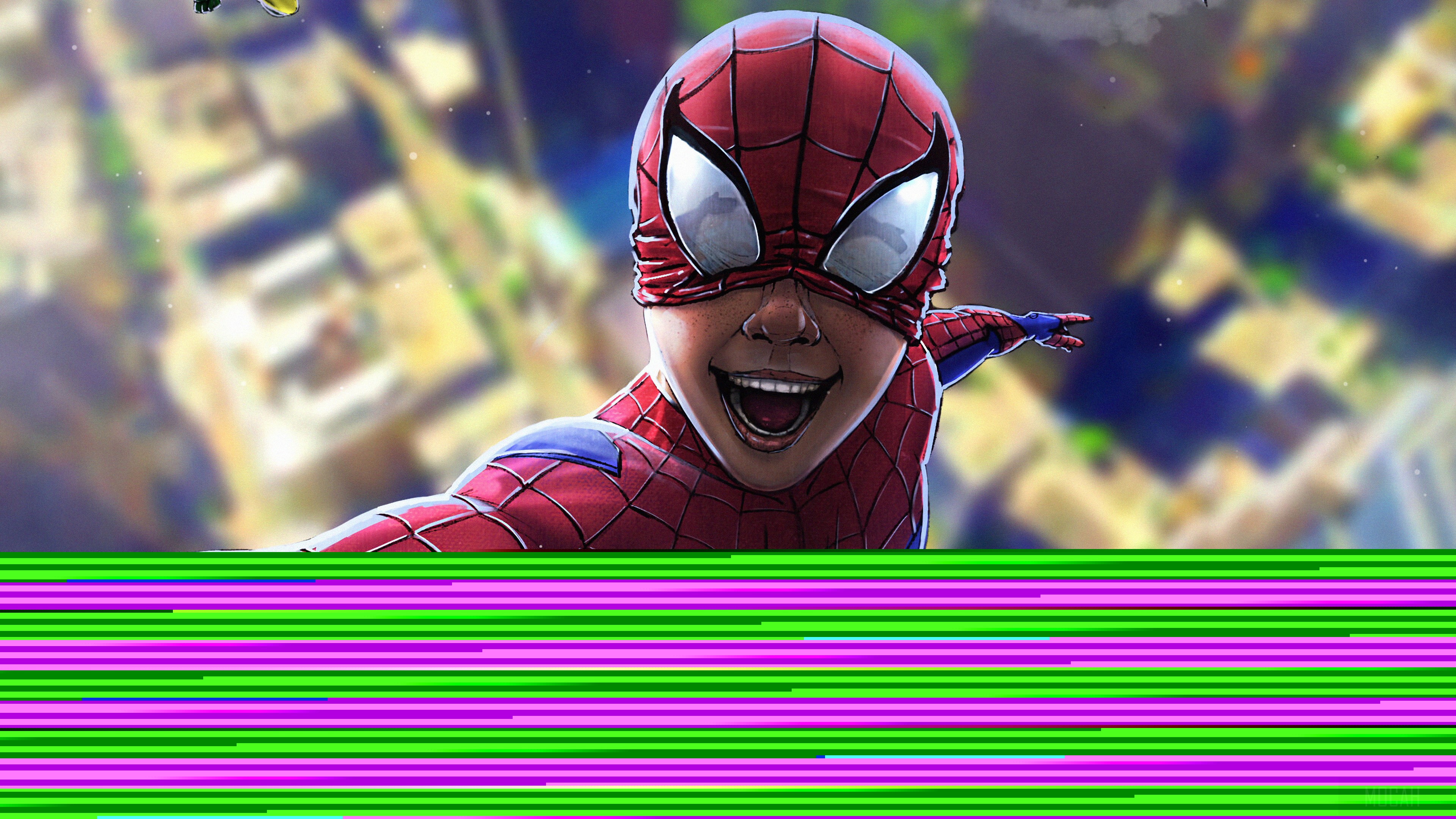 Spider-Man from Into the Spider-Verse taking a selfie 4K HD Wallpaper