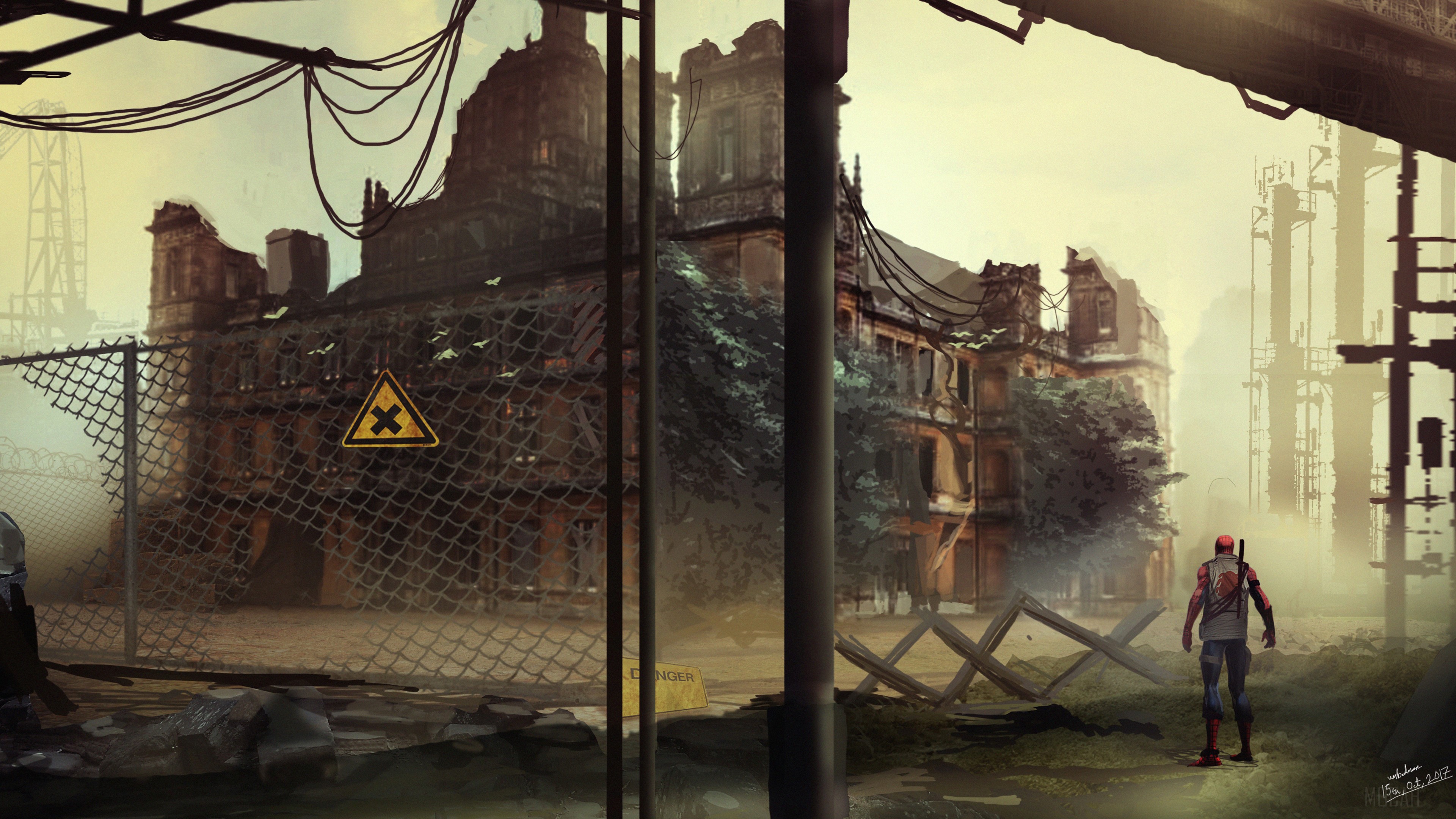 Spider-Man in a ruined city HD Wallpaper