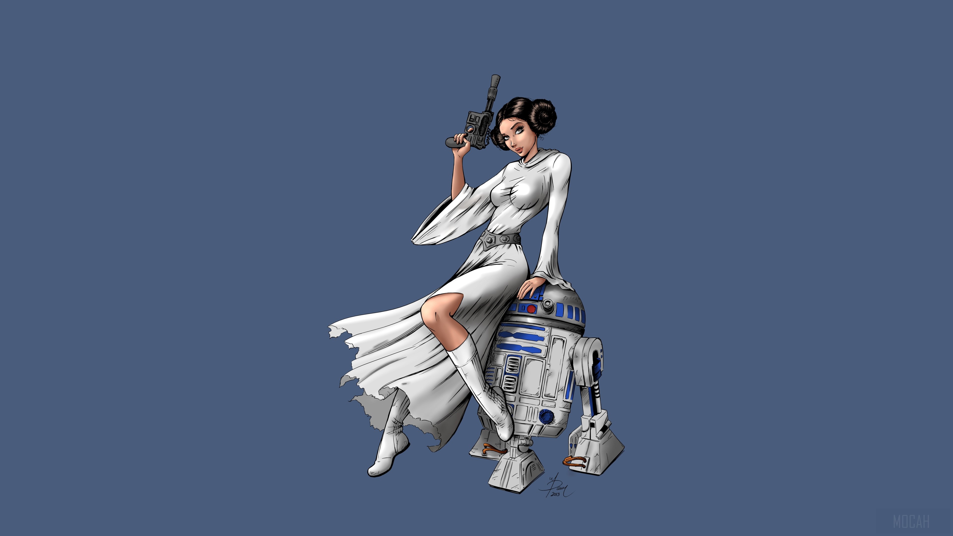 Princess Leia with R2-D2 from Star Wars 4K HD Wallpaper