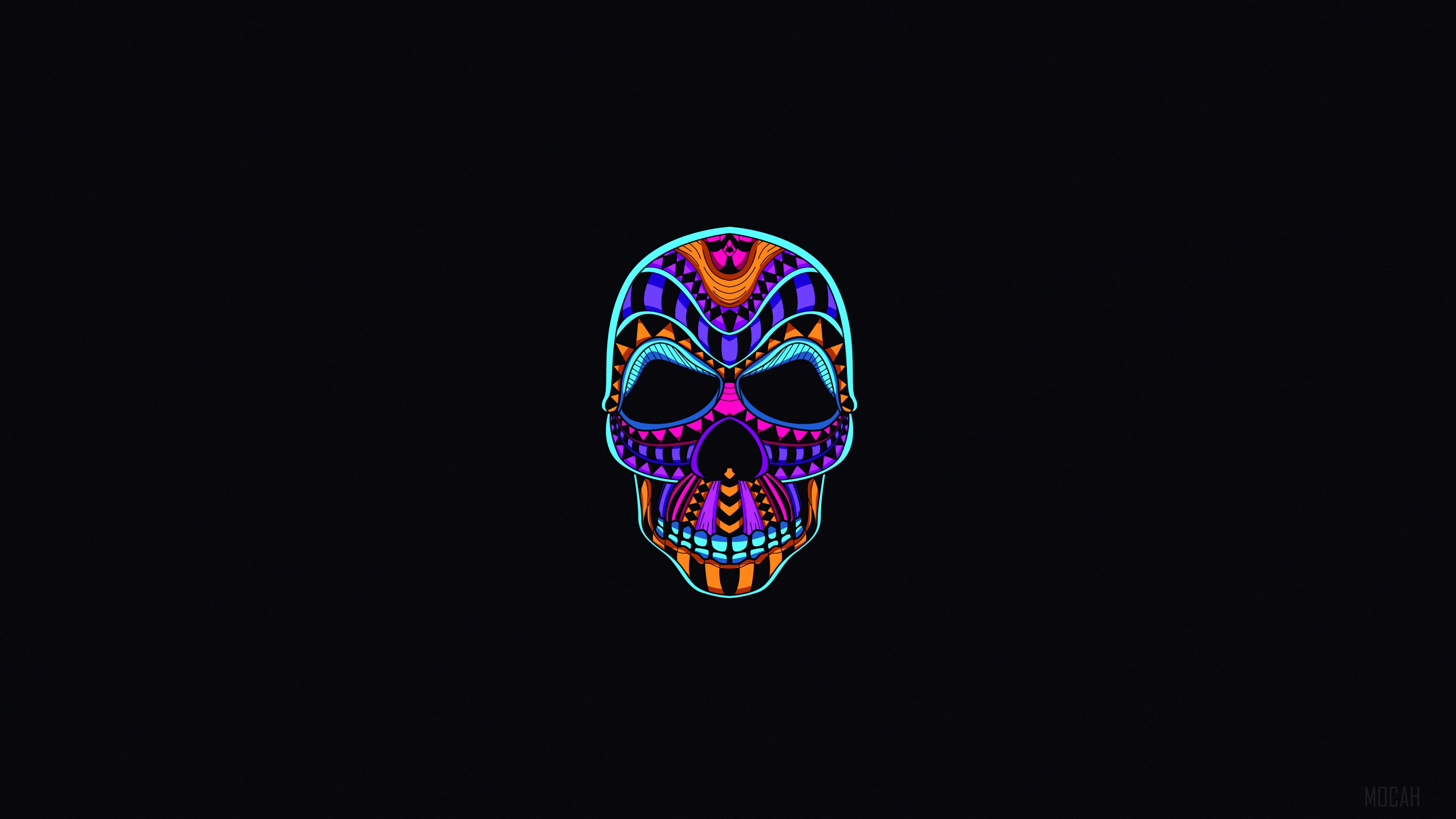 Colorful Sugar Skull on Black Background 4K HD Wallpaper
