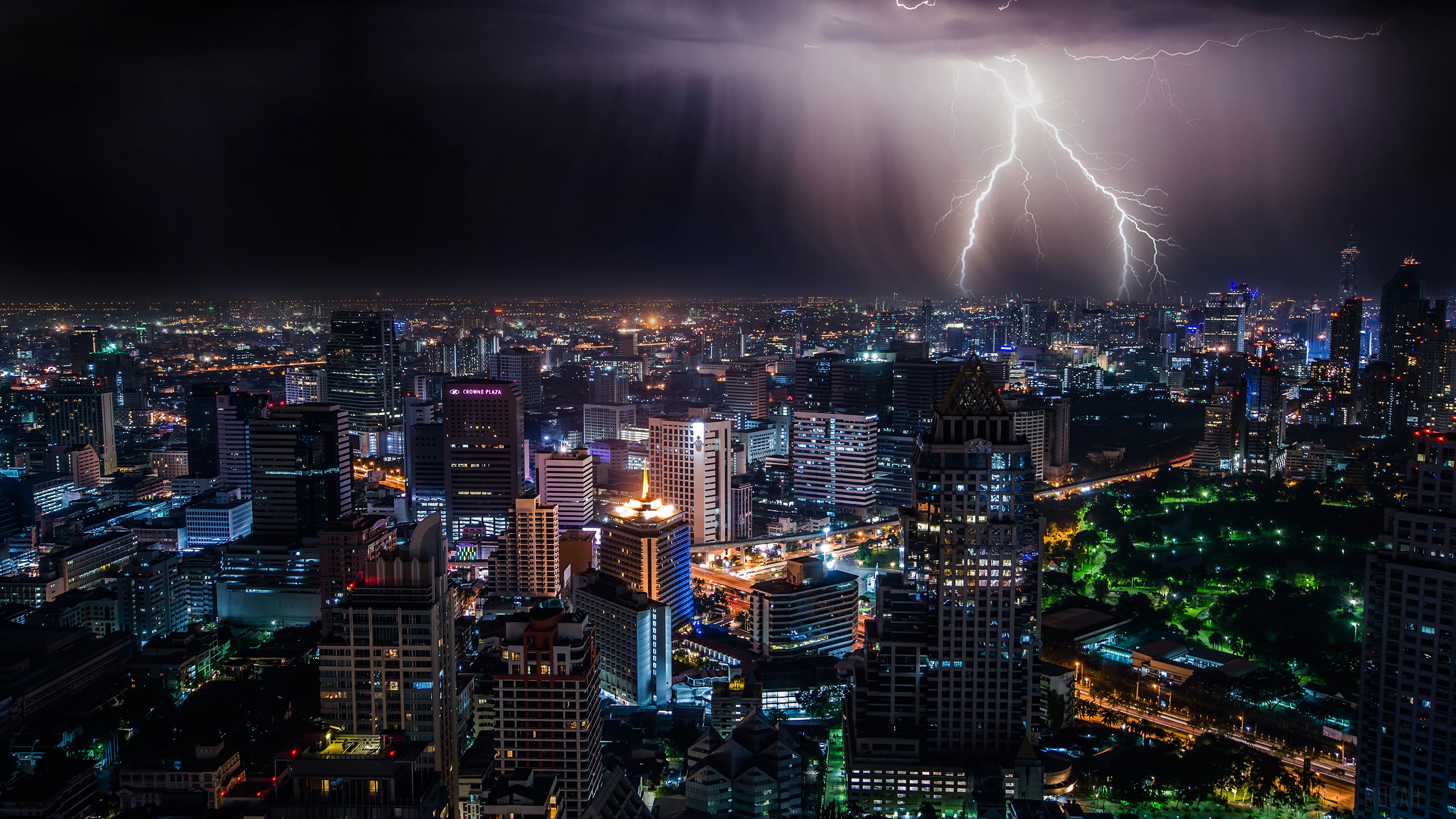 Lightning Storm Over Bangkok Cityscape 4K HD Wallpaper
