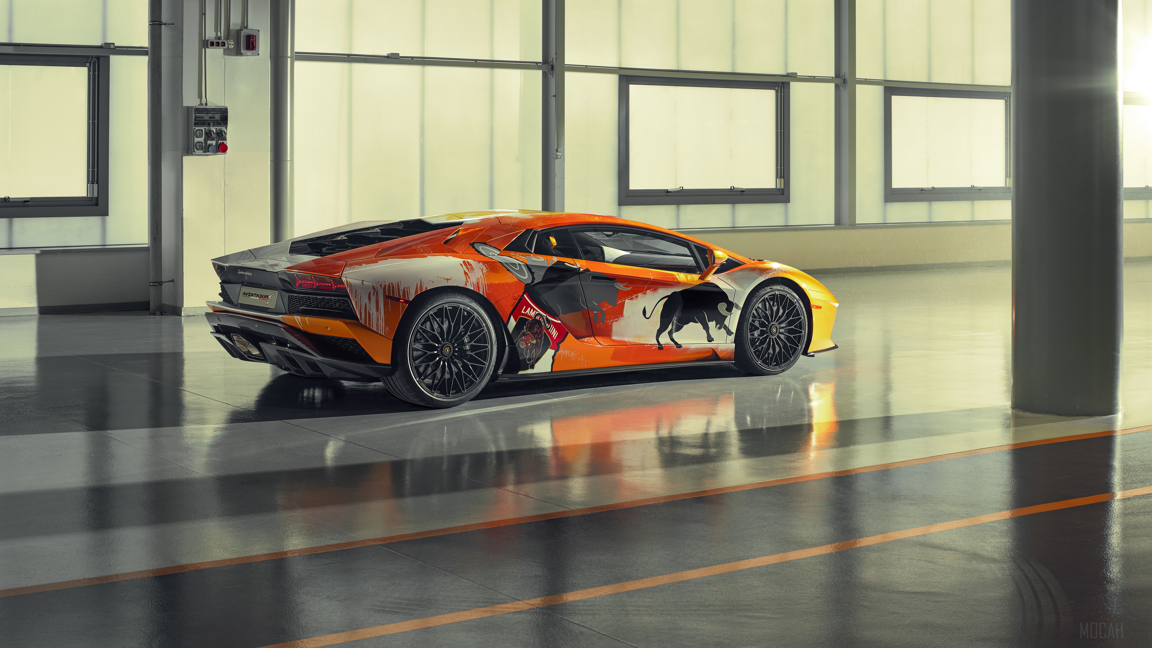 2019 Lamborghini Aventador S with Bull Graphic 4K HD Wallpaper