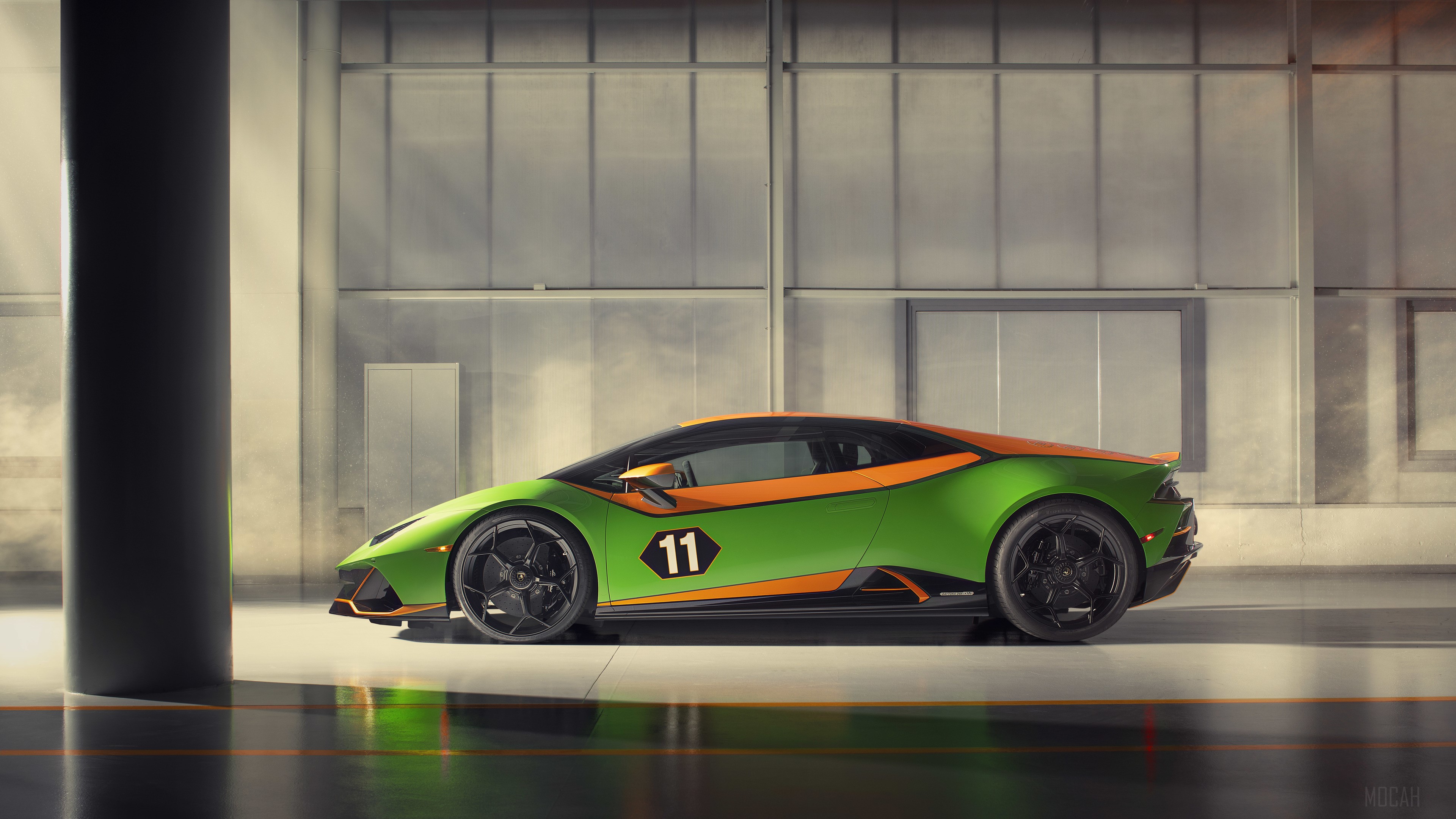 Green and orange Lamborghini Huracan Evo GT 4K HD Wallpaper