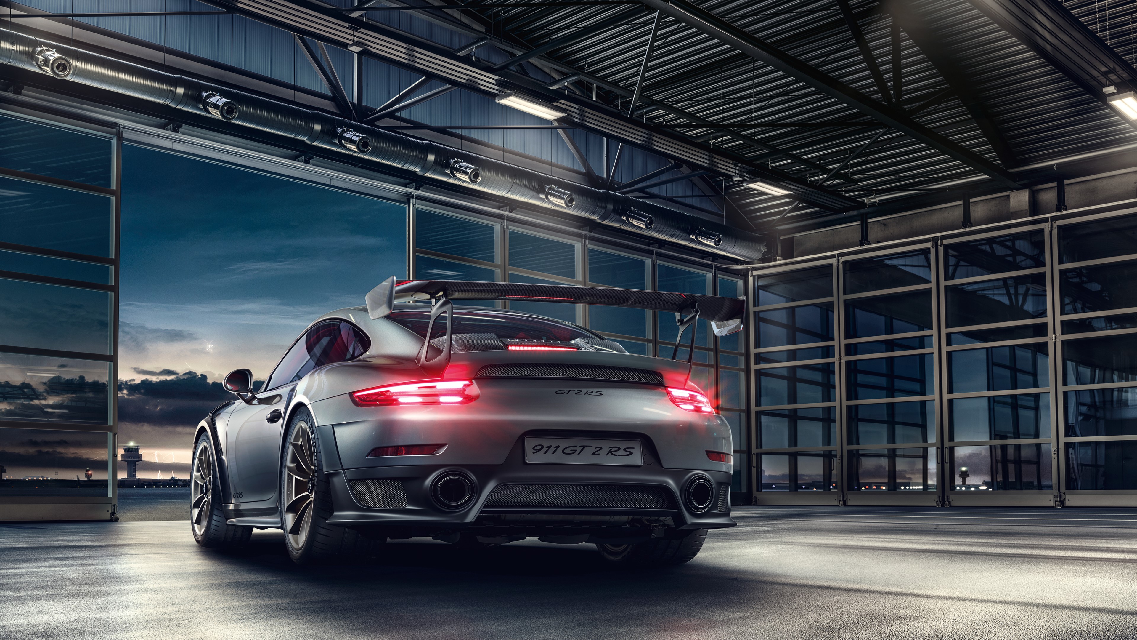 2019 Porsche 911 GT2 RS in hangar 4K HD Wallpaper
