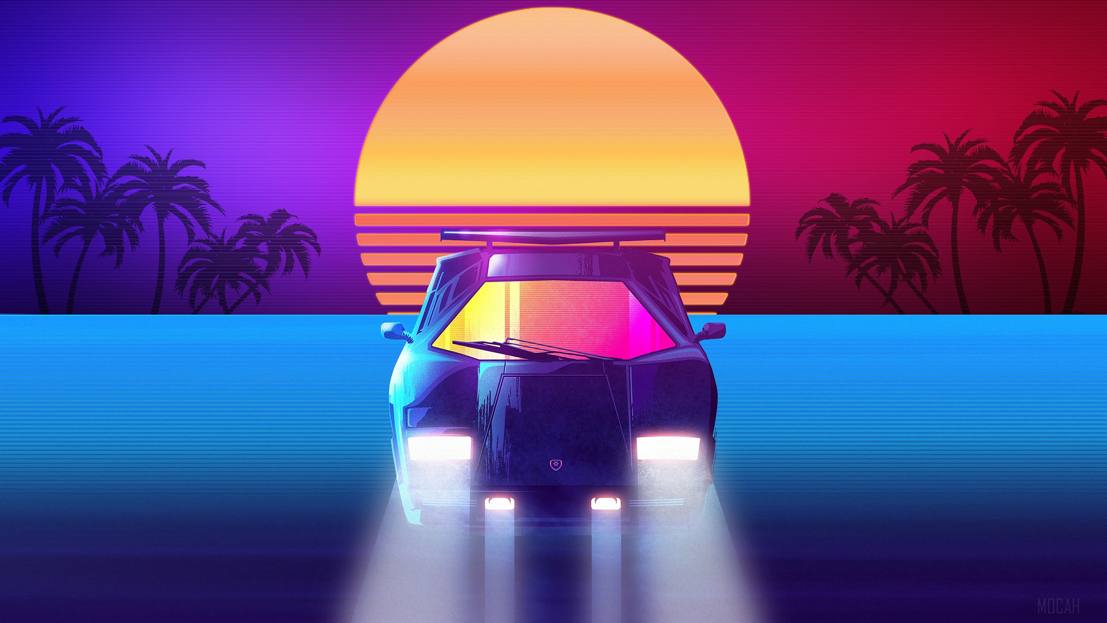 Lamborghini Countach Synthwave 4K HD Wallpaper