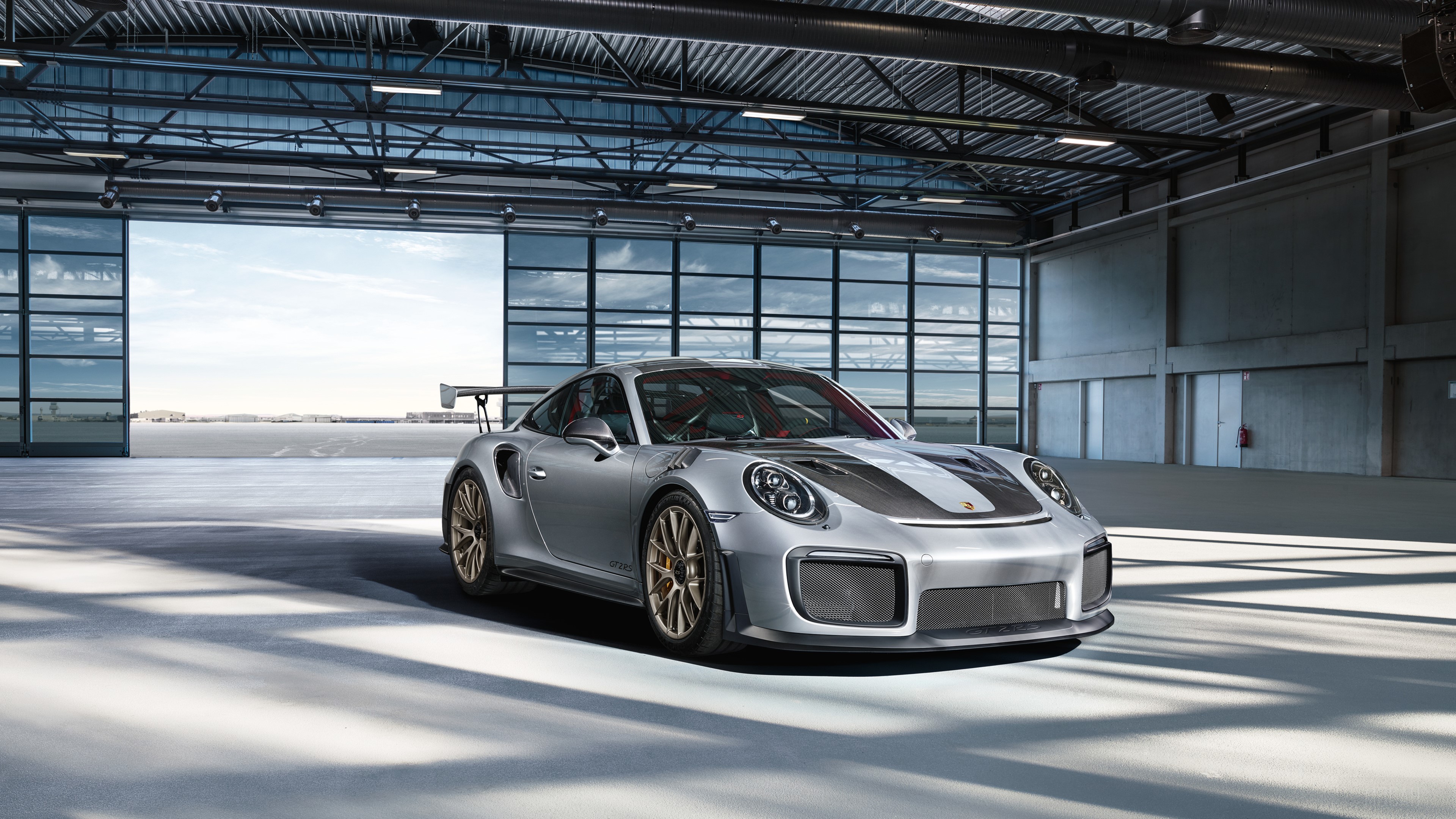 2019 Porsche 911 GT2 RS in hangar 4K HD Wallpaper