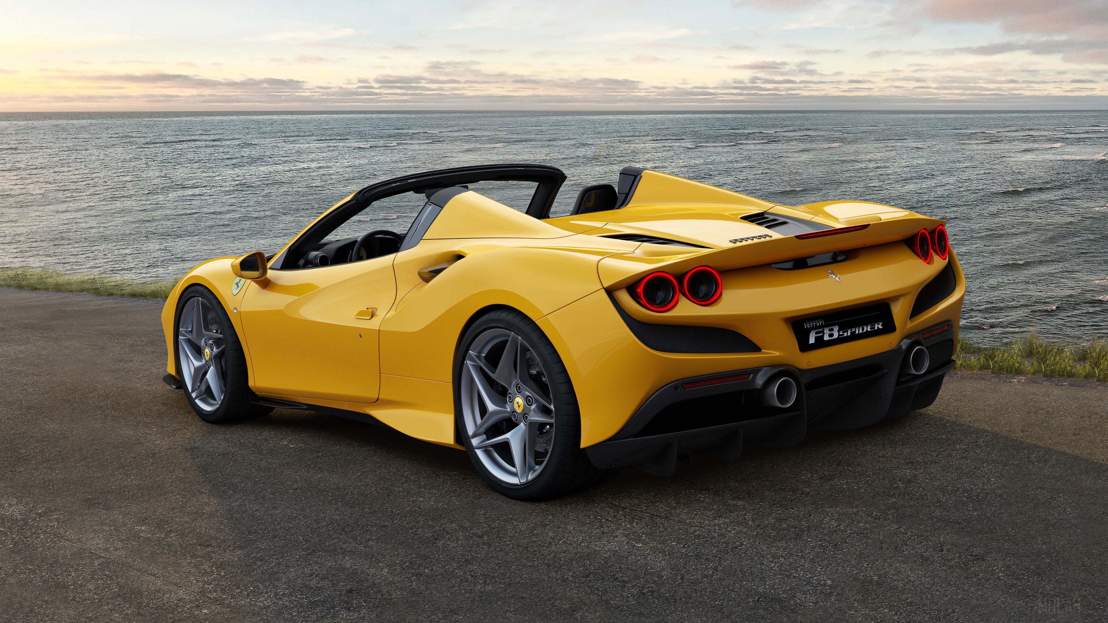 Yellow Ferrari F8 Spider 2019 Rear 4K HD Wallpaper