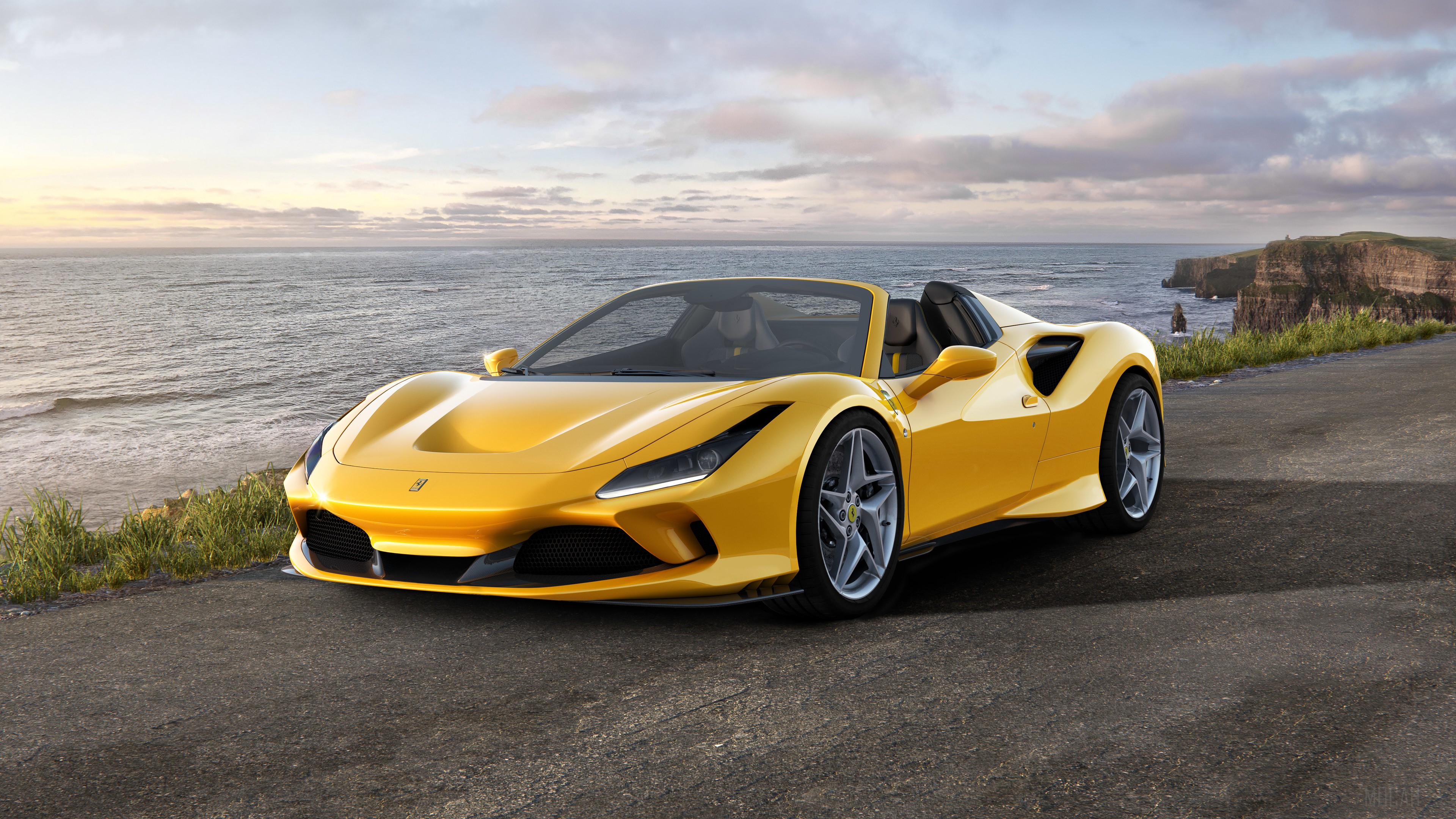Yellow Ferrari F8 Spider 2019 4K HD Wallpaper