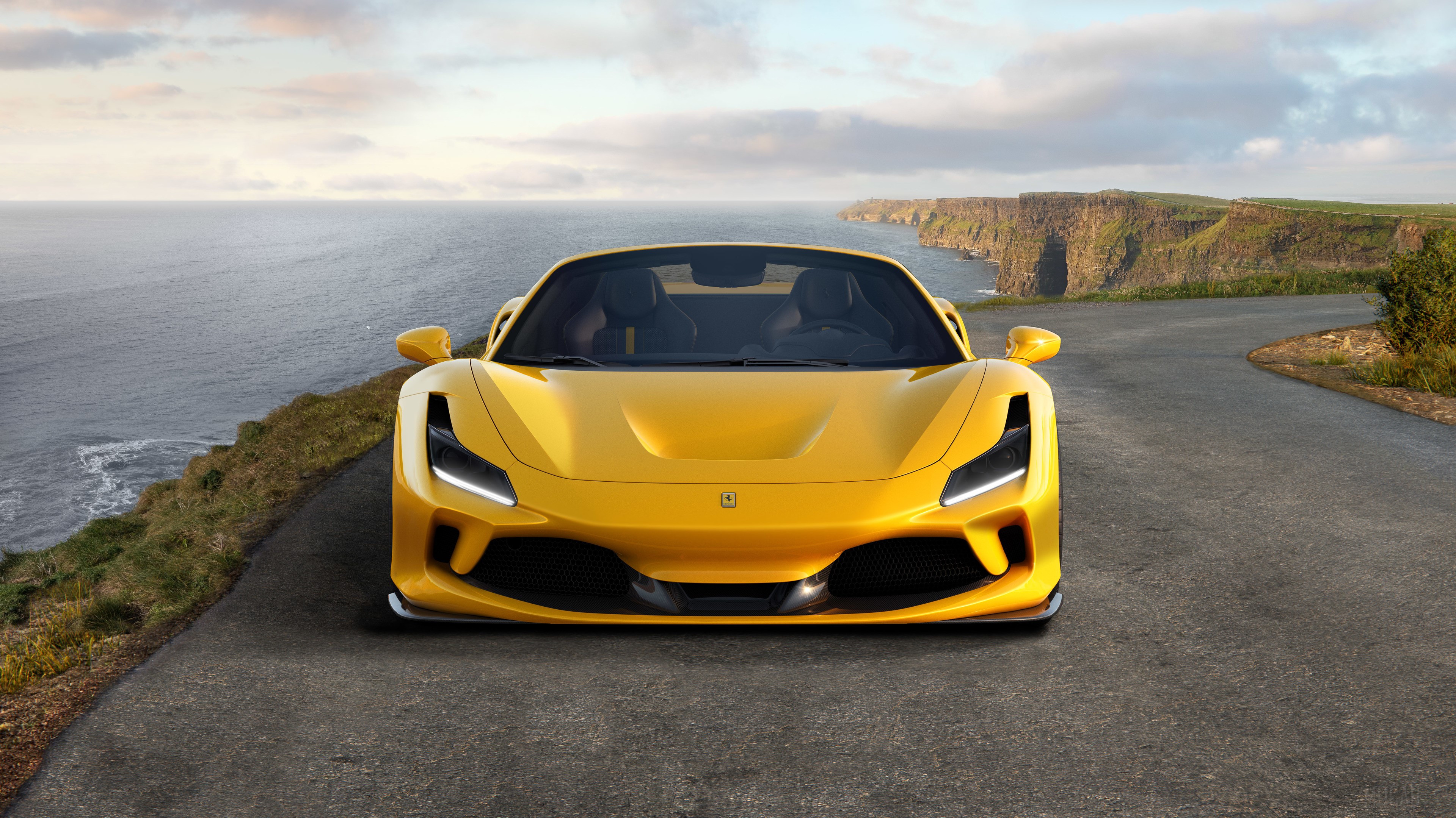 Yellow Ferrari F8 Spider on a Coastal Road 4K HD Wallpaper