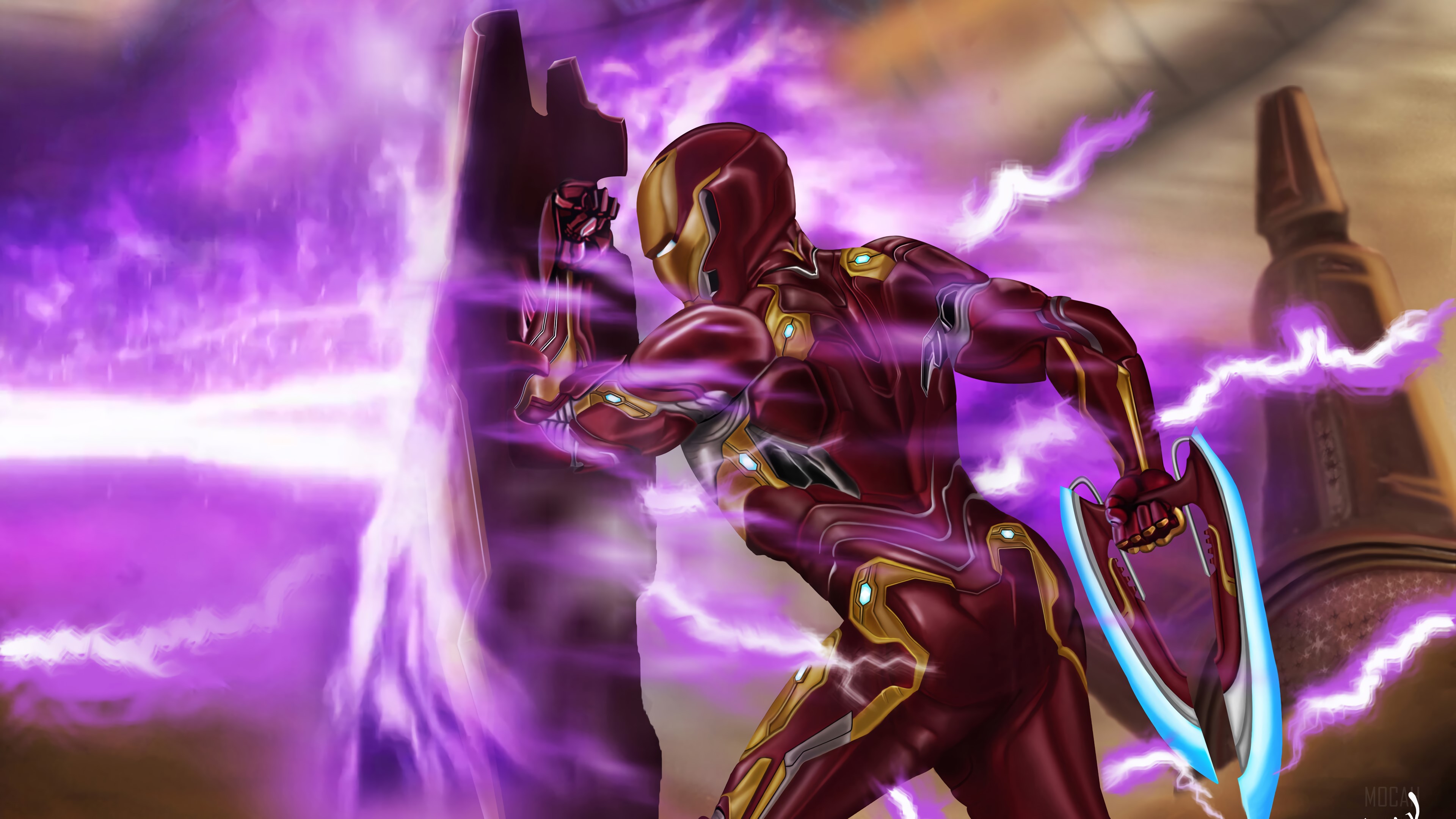 Iron Man in purple energy HD Wallpaper
