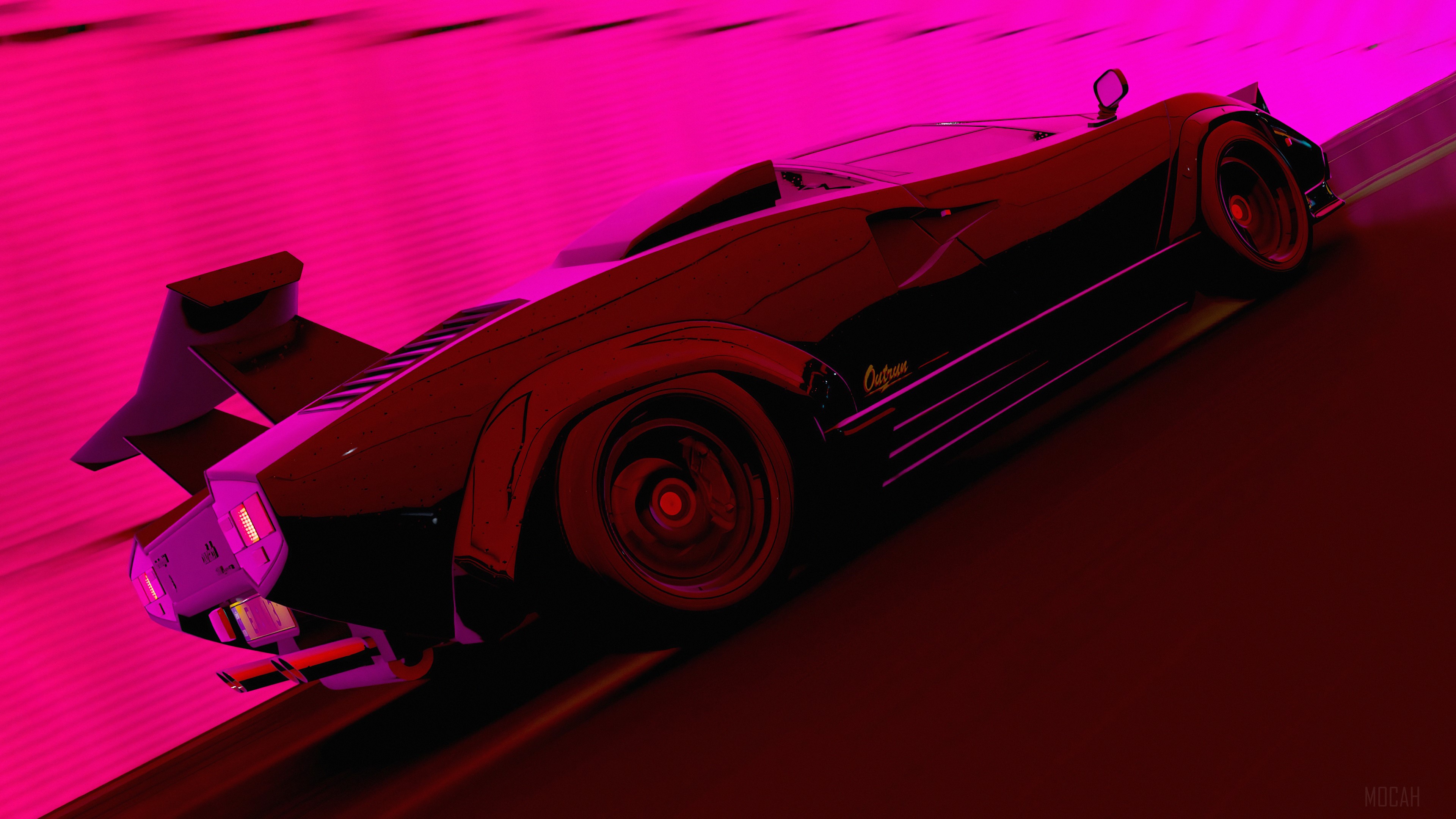 Lamborghini Countach in a pink light tunnel 4K HD Wallpaper