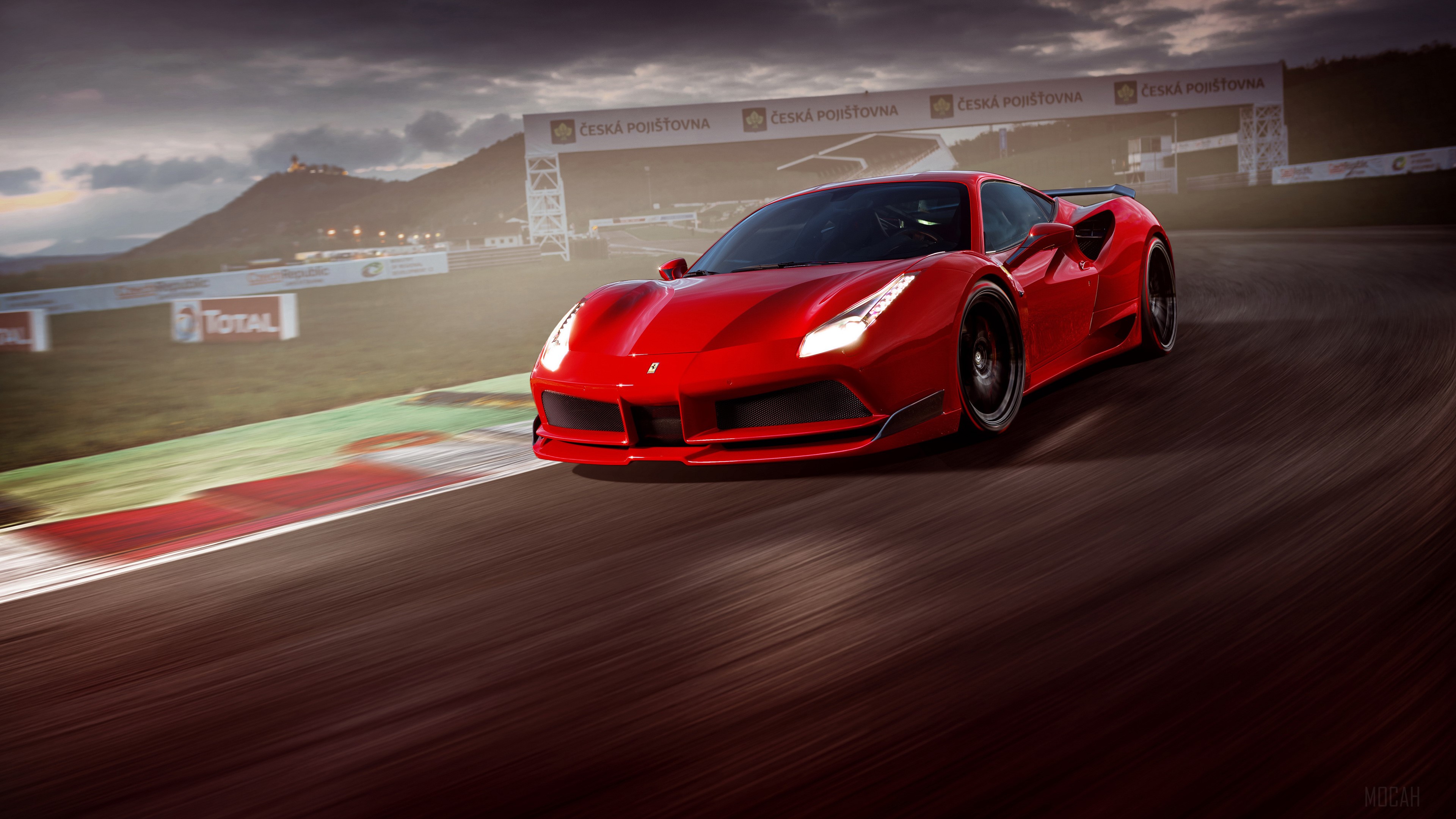 Red Ferrari 488 Pista on a Race Track HD Wallpaper